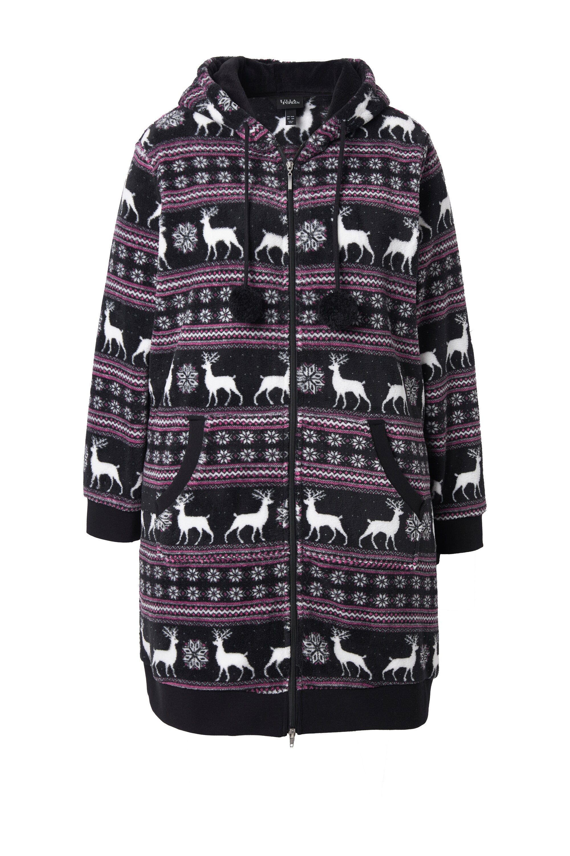 Ulla Popken Bademantel Bademantel Plüsch Norweger Kapuze Langarm, kurz, Mat günstig online kaufen