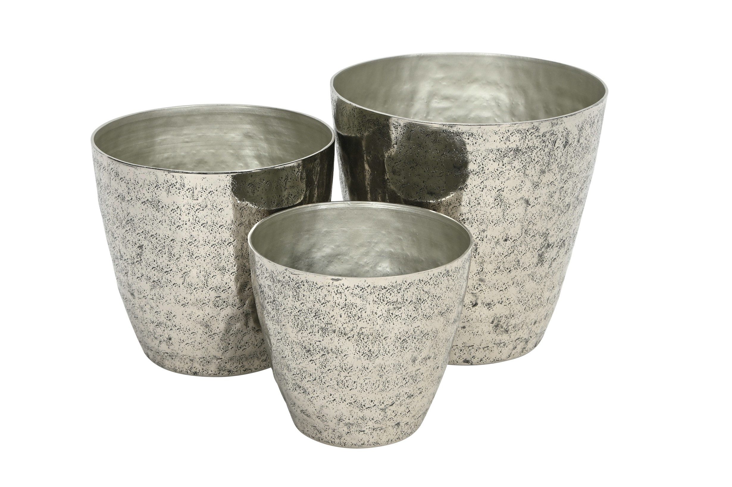 finehomegarden Blumentopf Aluminium Topf Übertopf Blumentopf 3er Set silber Ø14+16,5+19,5cm (Set, 3 St., 3er Set), Pflanzgefäß Metalltopf Dekoration