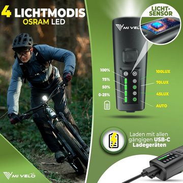 MIVELO Fahrradbeleuchtung SMART Fahrradlicht Set USB aufladbar StVZO zugelassen wasserdicht