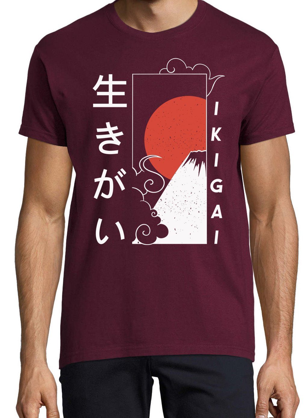 Youth Designz T-Shirt Ikigai mit Burgund Shirt Japan Herren trendigem Frontprint
