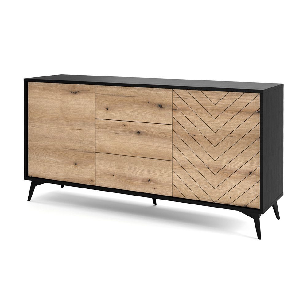 Lomadox Sideboard DALE-160, schwarz mit Eiche günstig online kaufen
