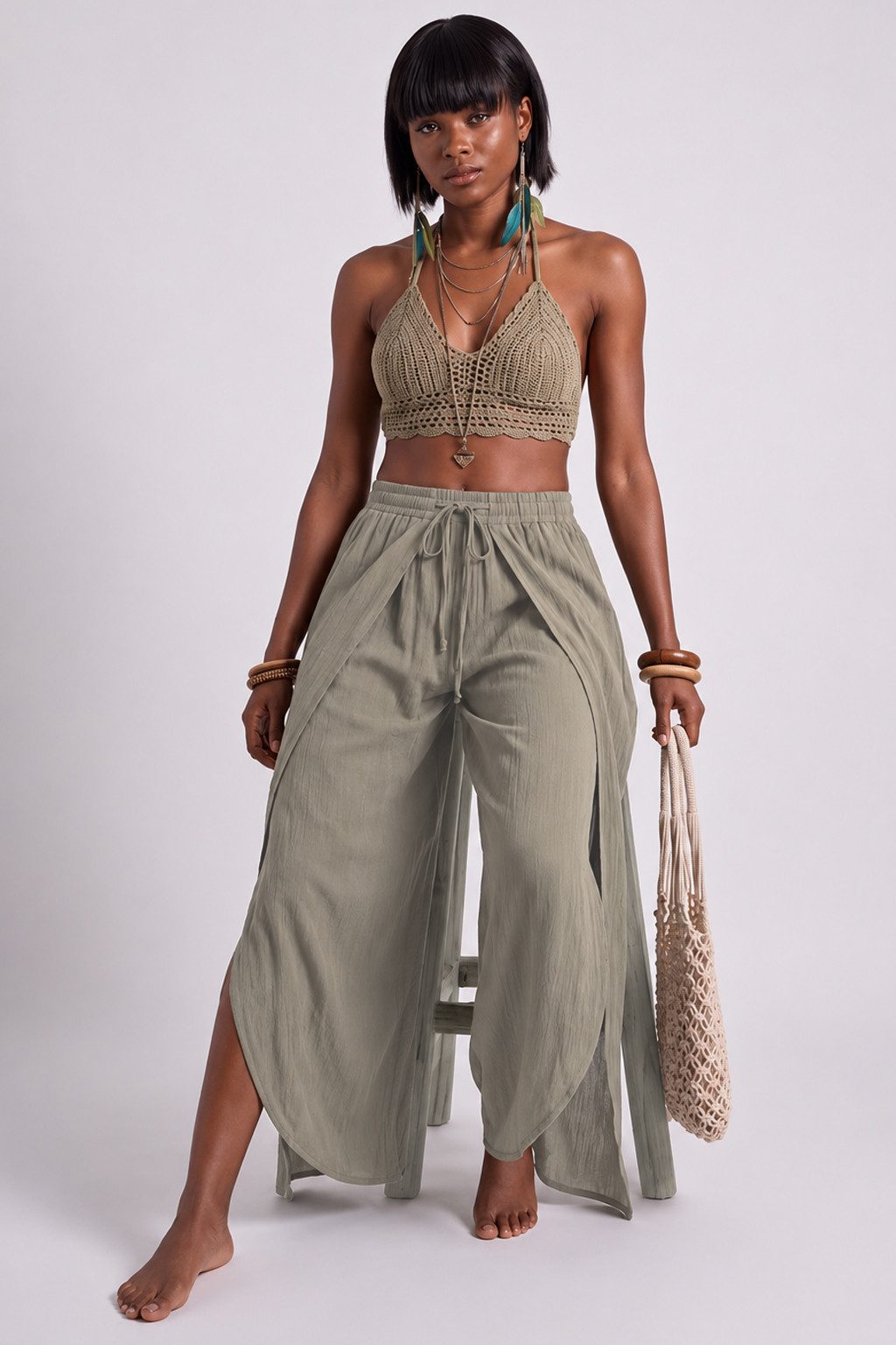 YC Fashion & Style Haremshose Boho Wickelhose im Lagenlook – Luftige Sommerhose Viskose mit elastischem Bund