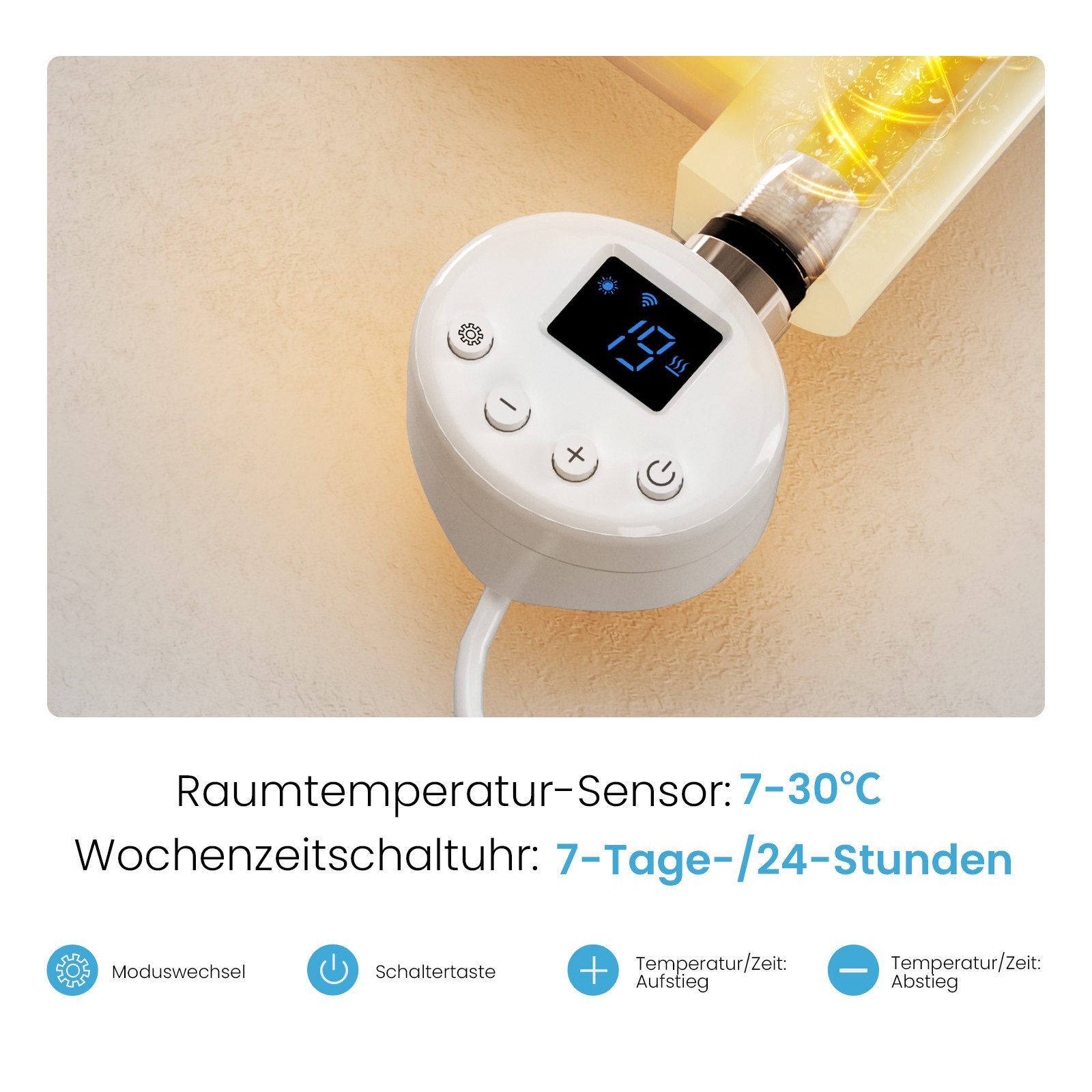 MEYKOERS Elektrischer Badheizkörper Handtuchheizkörper mit Smart WLAN Heizstab, App/Sprachsteuerung, Weiß/Anthrazit, Gerade Handtuchtrockner