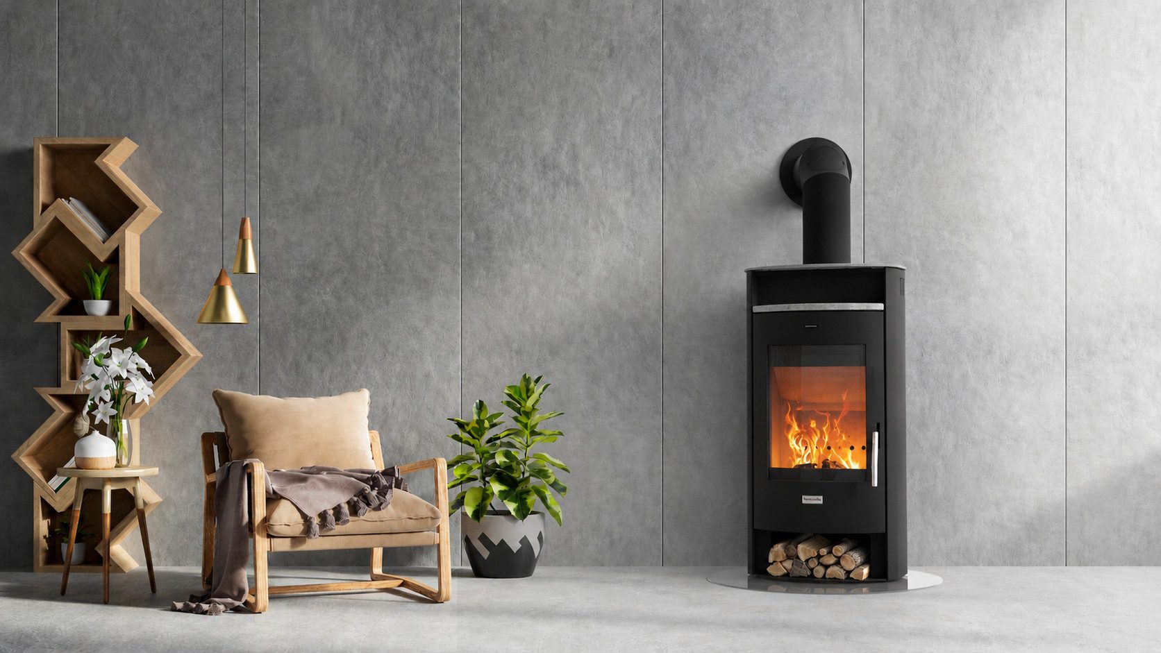 Hanseatic Kaminofen »MAIA Stahl«, Exklusiv, Lieferung bis ins Wohnzimmer, 6,2 kW, Zeitbrand, Große Sichtscheibe, mit Gratis Naturstein im Teefach
