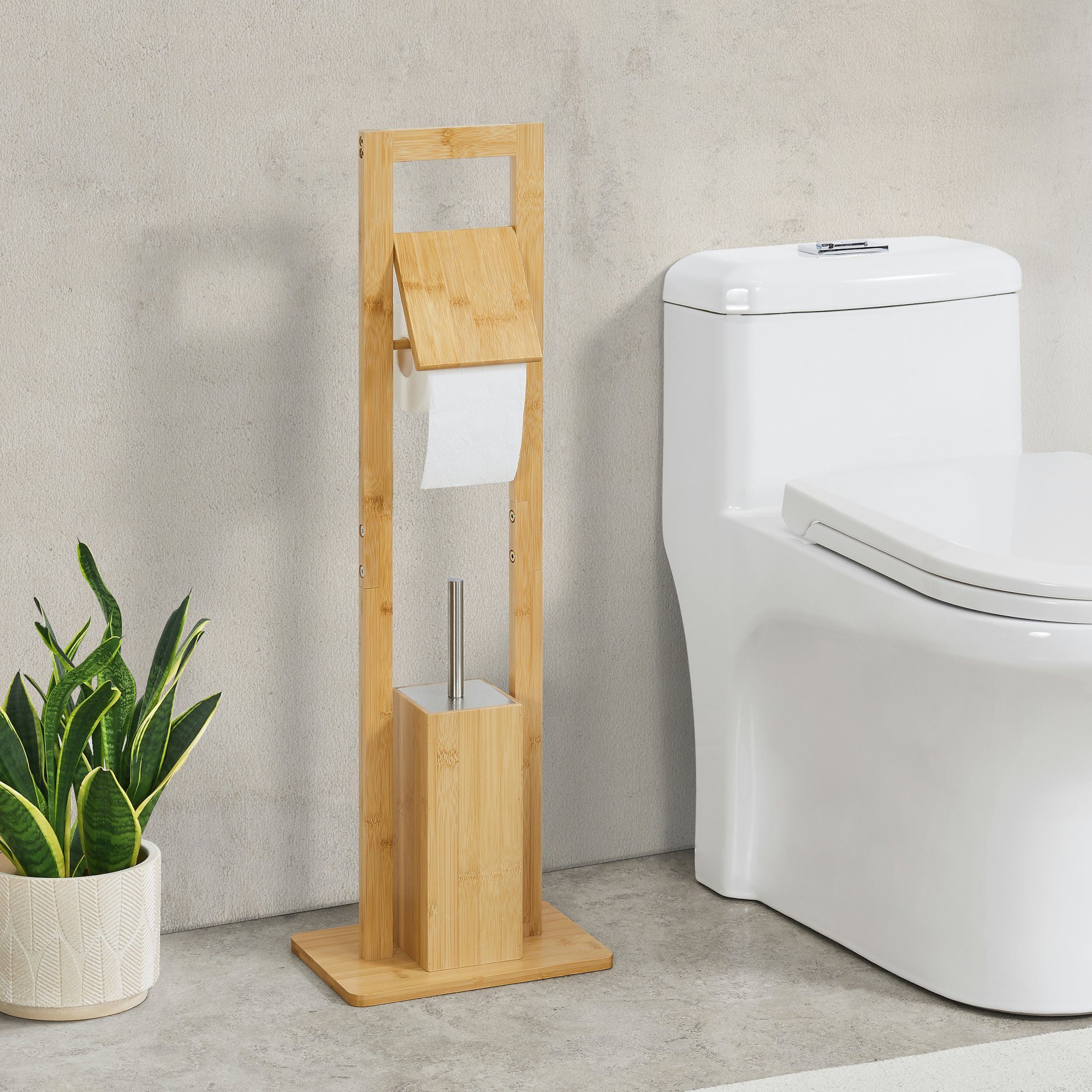 en.casa Toilettenpapierhalter, Västerås Toilet-Set aus Bambus 82,5 x 28 x 1 günstig online kaufen