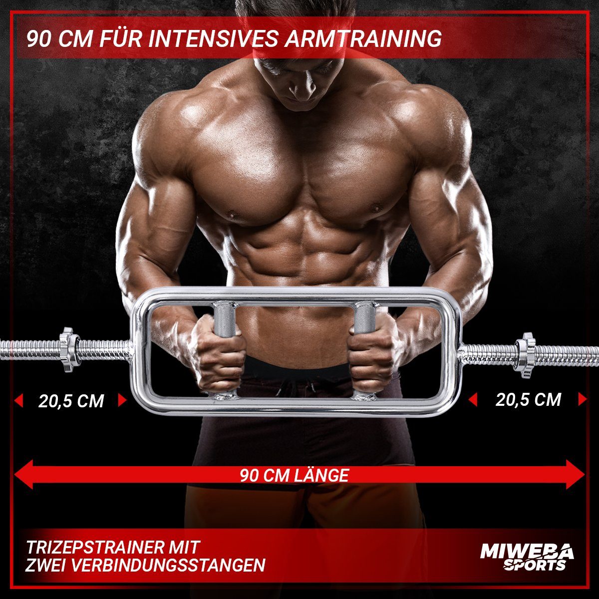 Fitnesshantel, Trizeps Miweba Ø30 Trizepsstange Stahl, Krafttraining, Profi TT100 gerändelt), Workout, max. - (Trizeps-Hantelstange, Armtraining, x Training, Langhantel Muskelaufbau, Brachialistrainer kg Hantelstange 20.0 Trizepstraining, 3.0 cm, 90.0 x Profi inkl. 230 Stahl, Trizepstrainer Stange cm 90,00 3-tlg., Fitness Sports mm, Belastung, Sternverschluss,