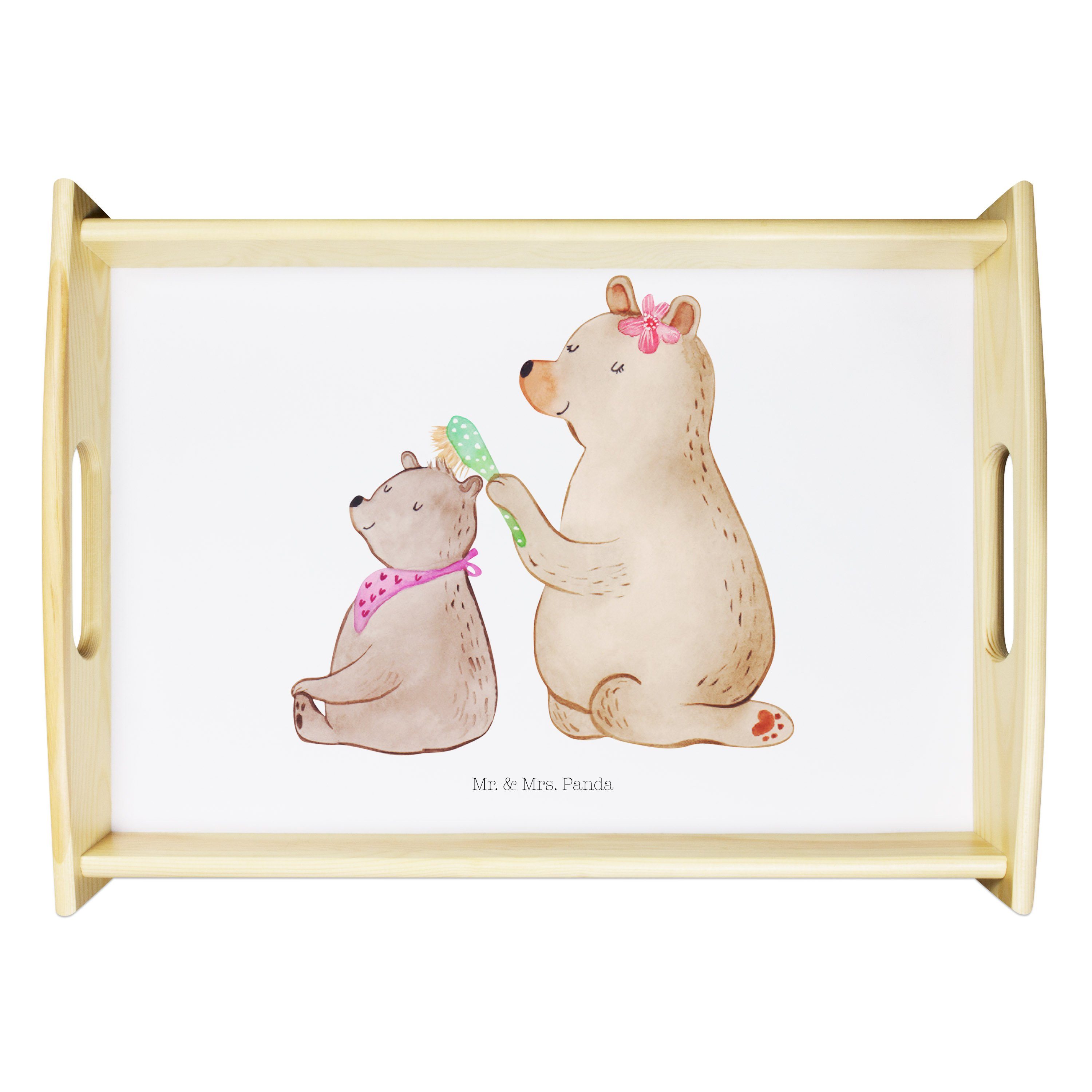 Mr. & Mrs. Panda Tablett Geschenk, Kind Weiß - Echtholz Bär beste M, Mama, - mit lasiert, Holztablett, (1-tlg) Muttertag