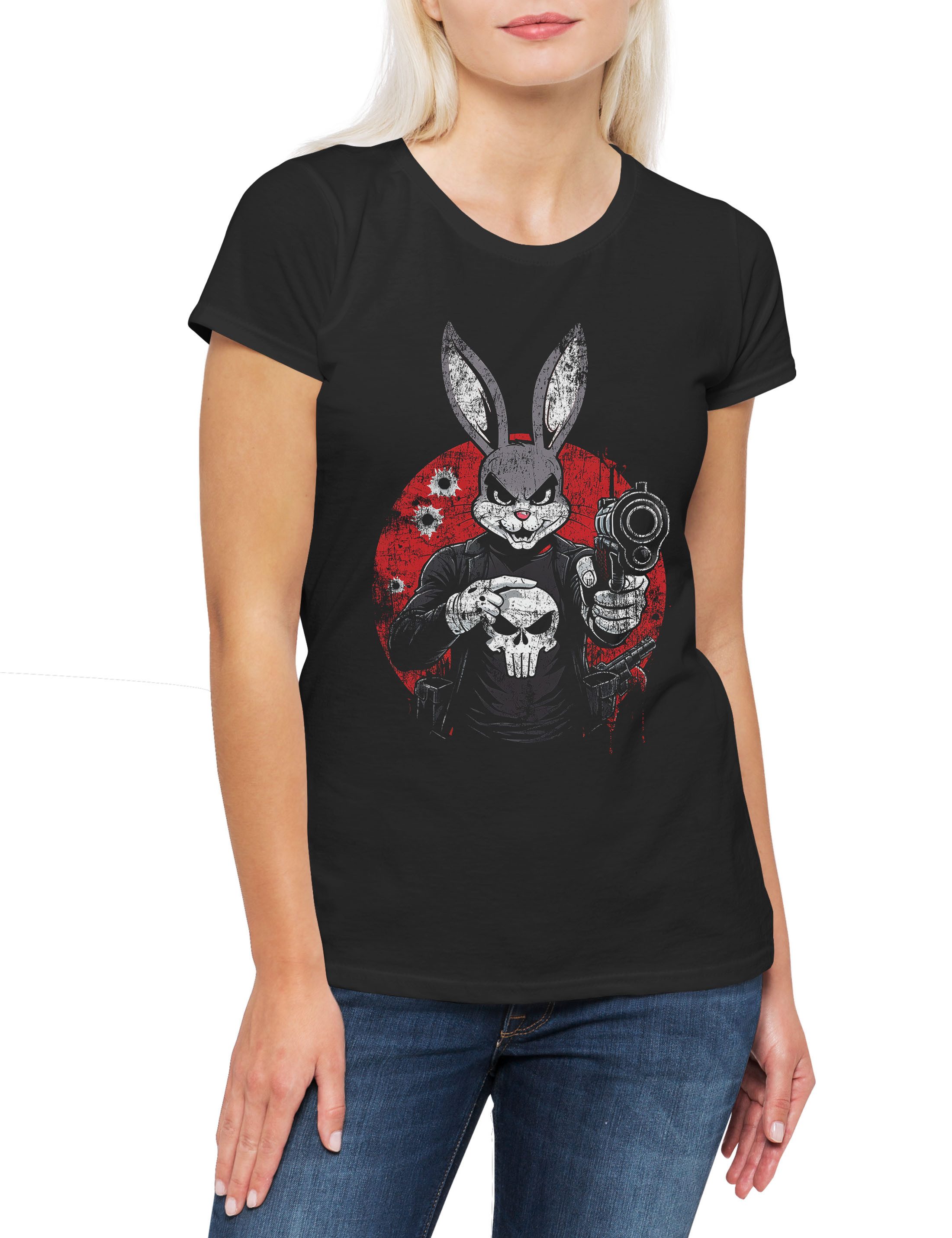 Print-Shirt Vigilante Bunny Damen T-Shirt Skull Logo Toon Cartoon Comic Wild