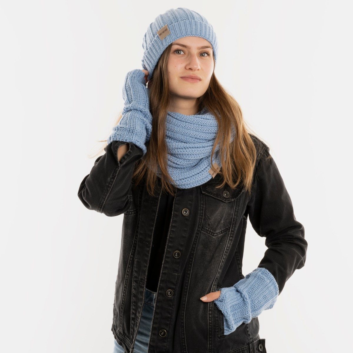 Knit Factory Armstulpen Nica Armstulpen Crystal Blue One Size Gestreift (Set, 1-St., Spar-Set) Strick accesoires Wohnen sale winter herbst deko mode Damen Herren