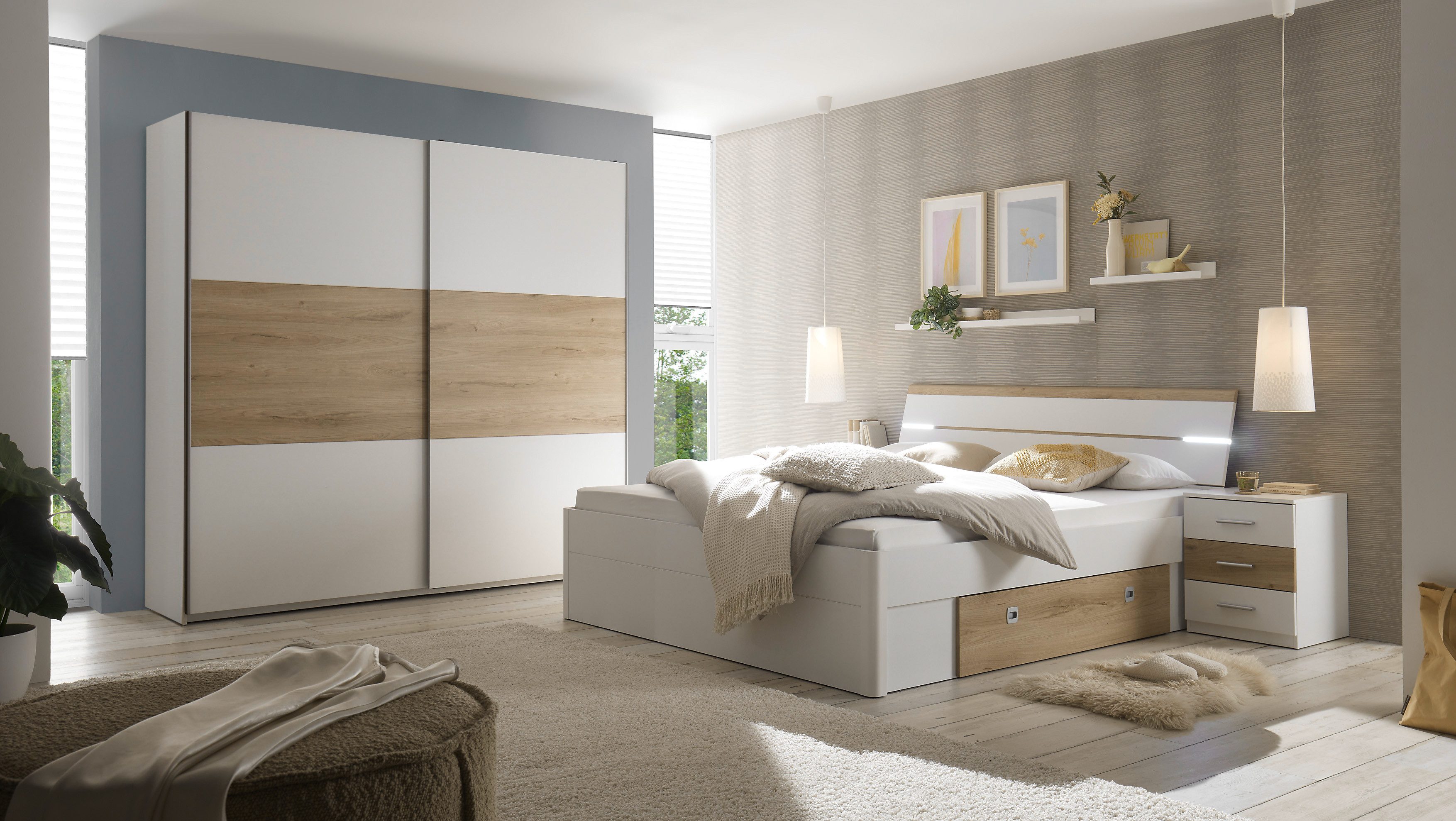 Schlafkontor Schlafzimmer-Set Kiara Kleiderschrank, Bett, Nachtkommoden, günstig online kaufen