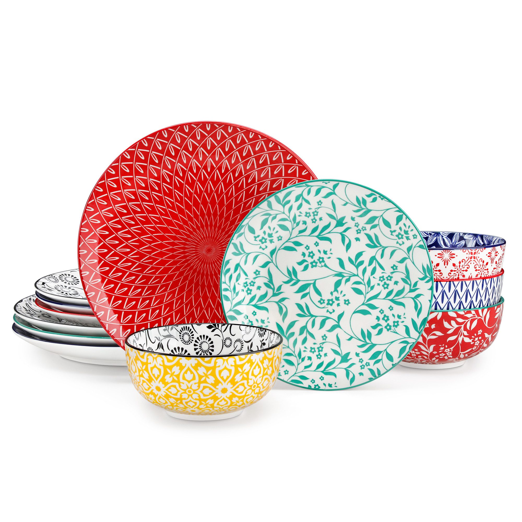 vancasso Geschirr-Set Tafelservice für 4/6 Personen, Porzellan, Blau und Weiß/Bunt (12-tlg), 4 Personen, Porzellan