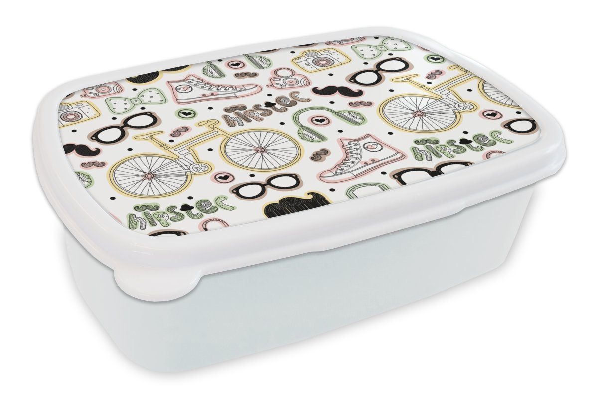 Lunchbox weiß Brotbox Jungs Kopfhörer Muster, - und Kunststoff, - und Brotdose, Doodle MuchoWow Kinder (2-tlg), für für Erwachsene, Mädchen