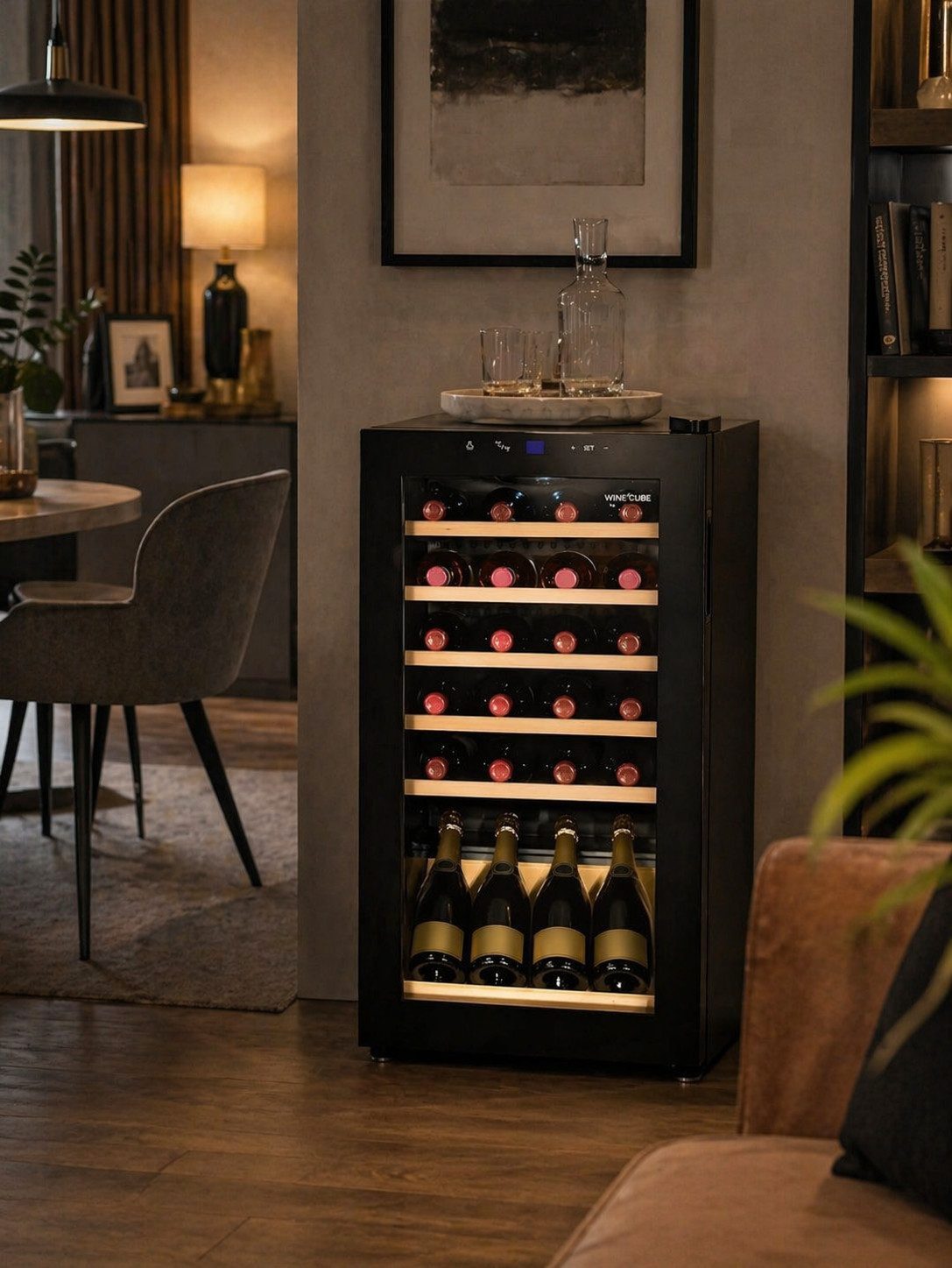 Xlmoebel Barschrank 28 Flaschen 90L Glas LED leise 5-18°C Sofort