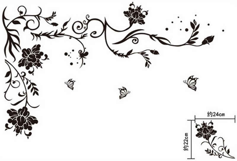 Leway Wandsticker »Abnehmbarer Wandaufkleber mit schwarzen Blumenranken«