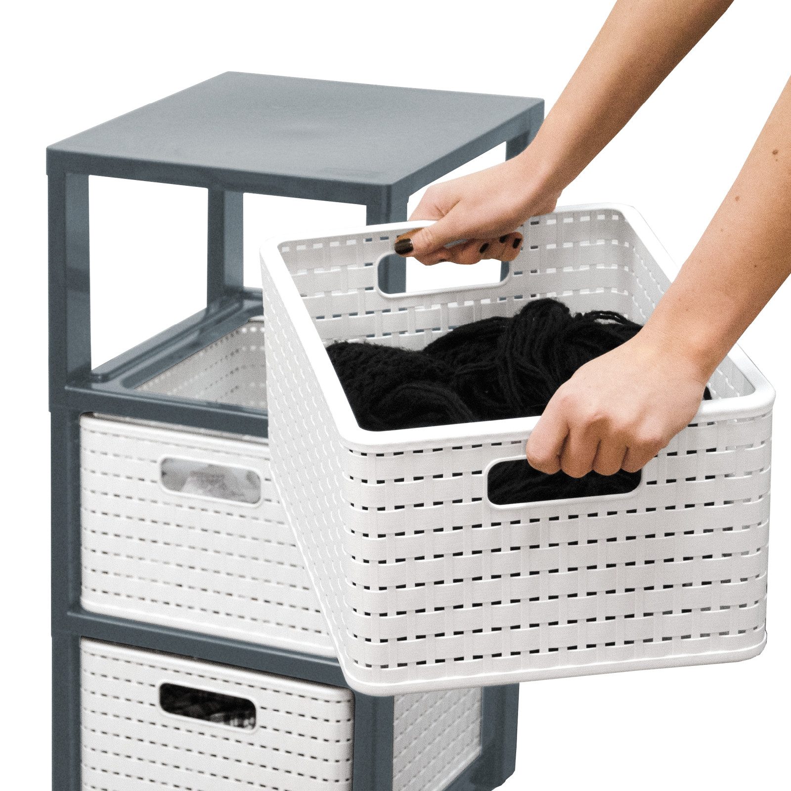 ROTHO Aufbewahrungsbox Country Rollcontainer mit 3 Schubladen in Rattan-Optik