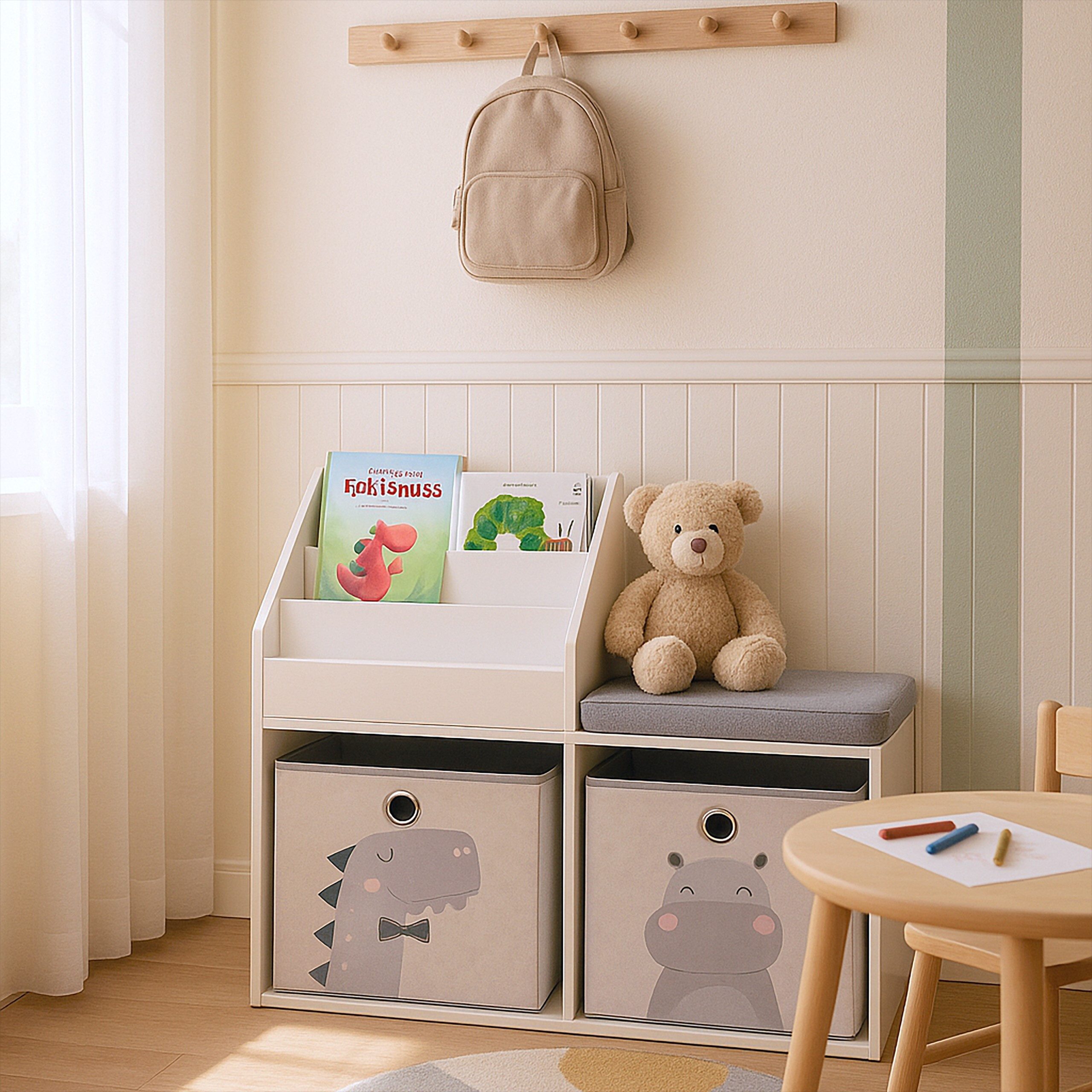 relaxdays Kinderregal Kinderbank mit Bücherregal günstig online kaufen