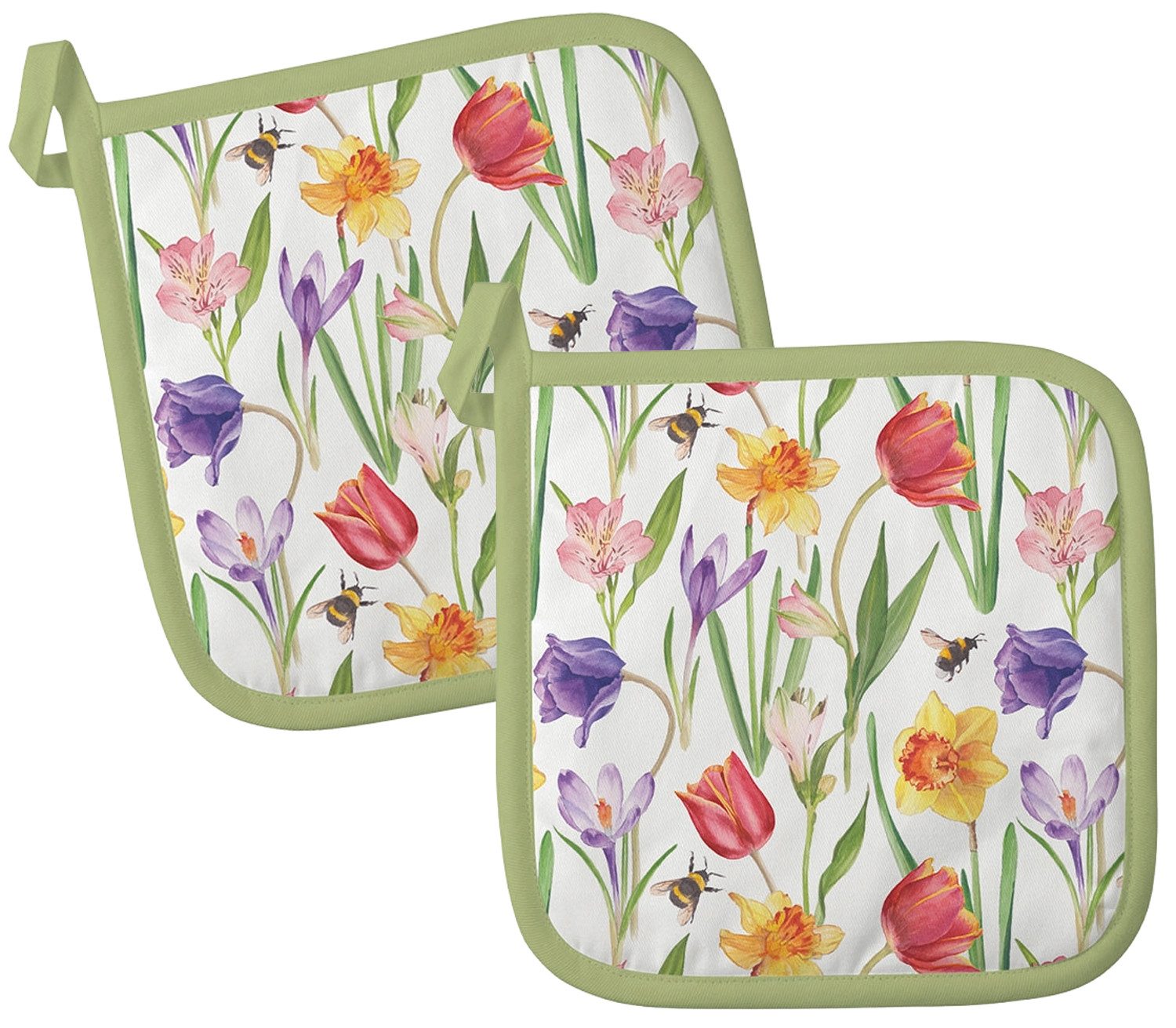 Ambiente® Topflappen Flowers in spring, (2-tlg., 2-teilig), hitzebeständig wattiert Pfannen Untersetzer ca.20x20cm