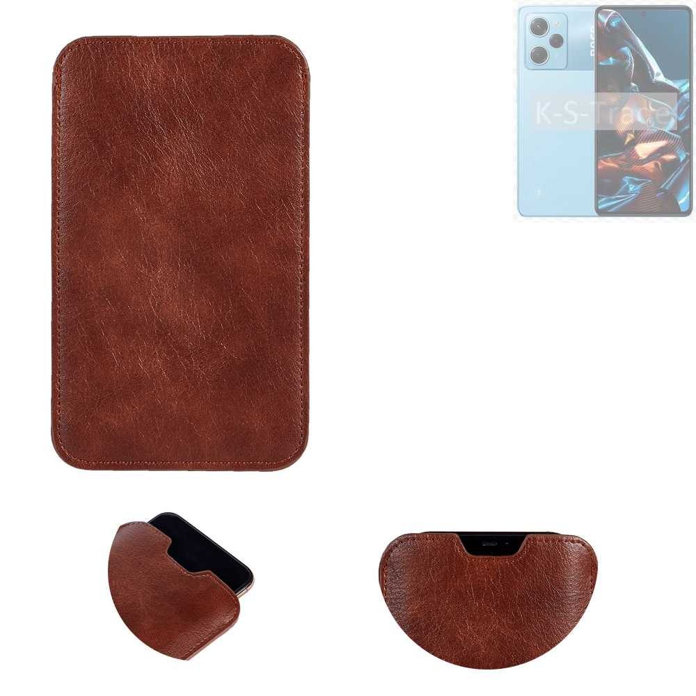 K-S-Trade Handyhülle für POCO X5 Pro 5G, Schutzhülle Handyhülle Handytasche Kunstleder Sleeve in braun