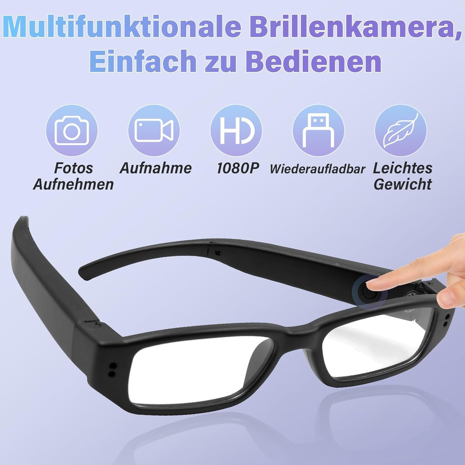 SpionProfi Überwachungskamera 32GB Mini Kamera Brille Video Ton Aufnahme Outdoor Cam Urlaub (Außenbereich, Innenbereich, 1-tlg., Versteckte Spycam Kamera Mini Cam in Brille ohne Sehstärke)
