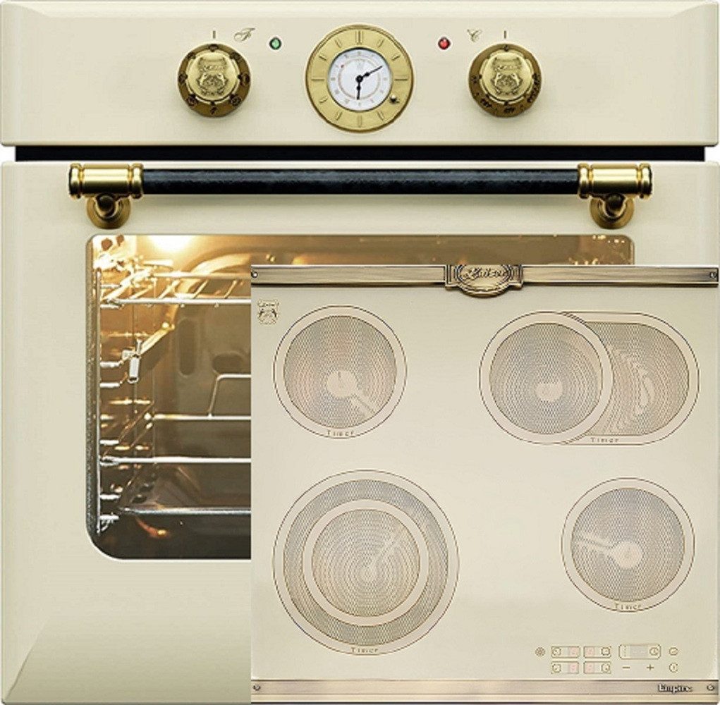 Kaiser Küchengeräte Backofen-Set Herd Set Autark Retro Einbau Backofen Elektro, 68 L mit Glaskeramik Kochfeld 60cm Einbau Herd 4 QuickHeat-Kochzonen Hi-Light EH 6432 ElfBE +KCT 6185 ElfEm, mit 1-fach-Teleskopauszug