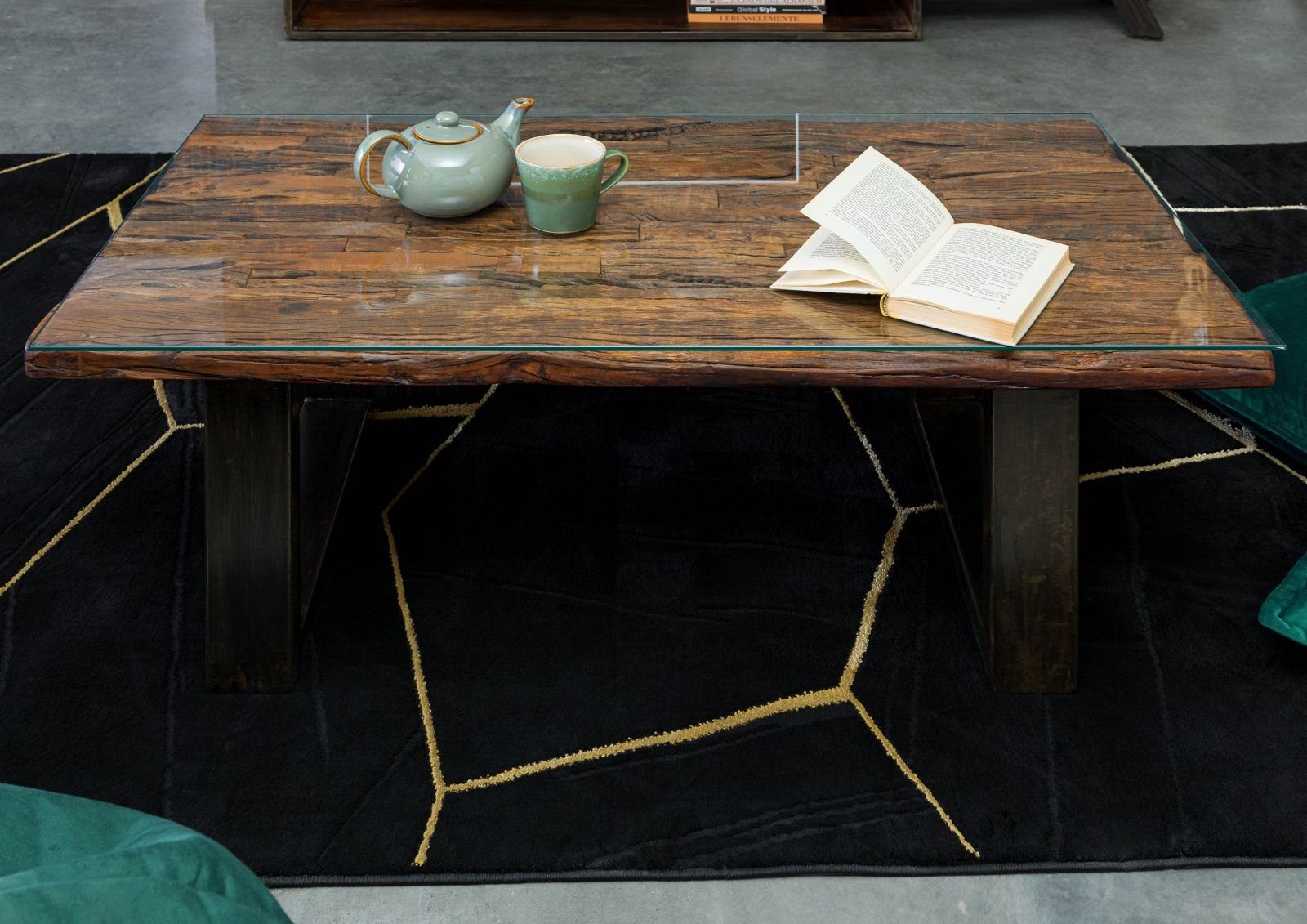 Massivmoebel24 Couchtisch SEVILLA (Massivholz, Massivholztisch), Couchtisch Altholz 110x60x42 braun lackiert CITY #29
