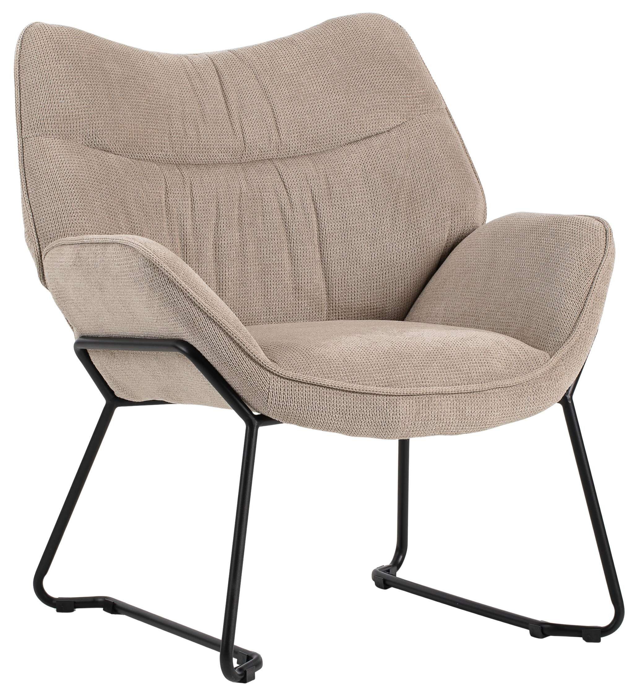 MR.DEKO Loungesessel Aliano – eleganter Relaxsessel, Wohnzimmer, 73x81x87 cm, beige (Bequemer Einzelsessel – zerlegt geliefert, 1-St), Mit gemütlicher Rückenlehne, Polsterstuhl mit Armlehnen