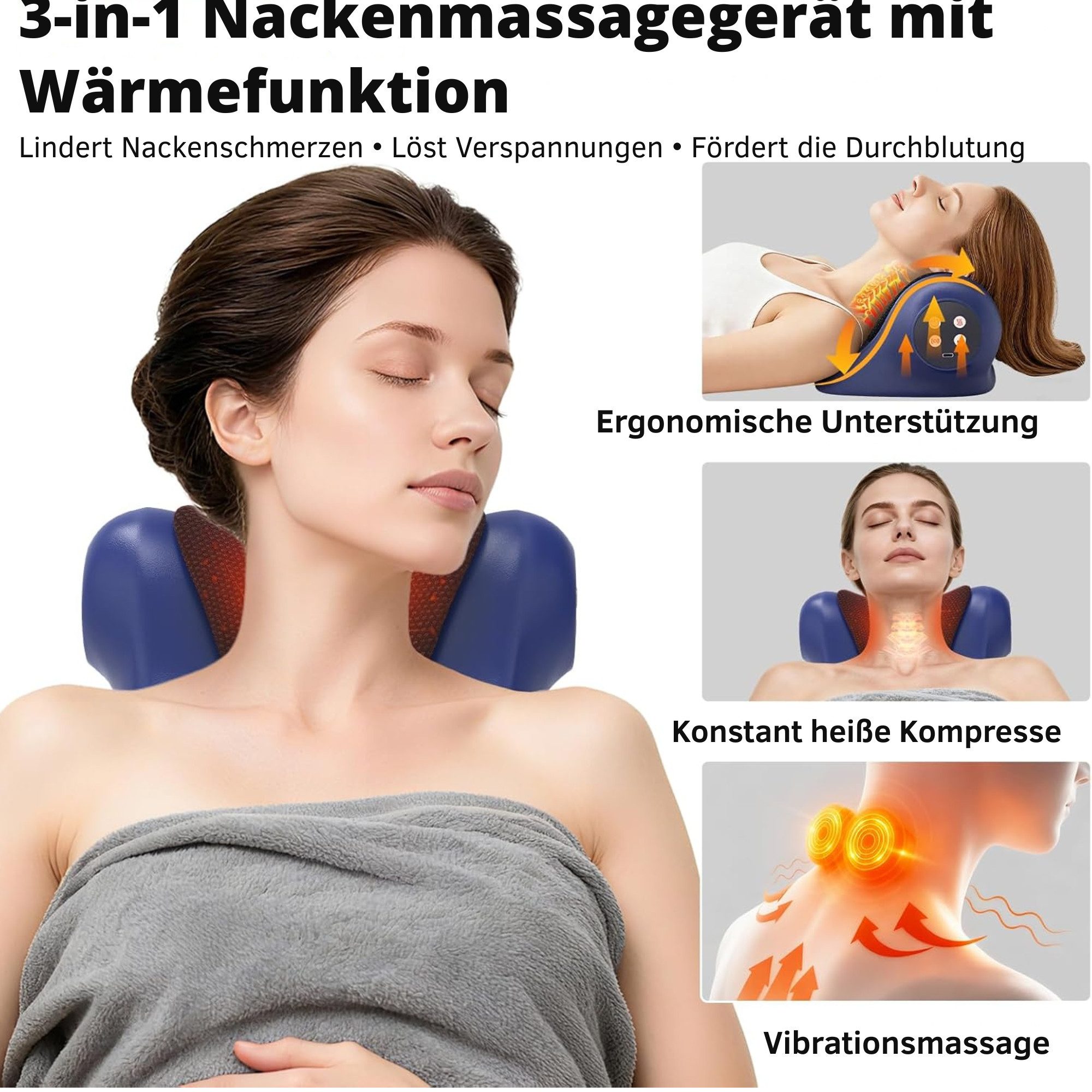 Vivitar Nacken-Massagegerät Elektrische & Nackenstrecker mit Wärmefunktion, wiederaufladbarer, 3 Dehnungsmodi, 3 Vibrationsmodi, 3 Temperatureinstellungen, kabe – Bild 2 von 5