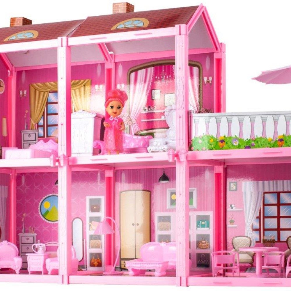 LA CUTE Puppenhaus Traumvilla Deluxe: Das Ultimative Puppenhaus-für großes Spielspaß, (Realistisches Puppenhaus mit 2 Stockwerken, Villa Puppenhaus mit viel Zubehör), Detaillierte Möbel und Accessoires für realistisches Spiel.