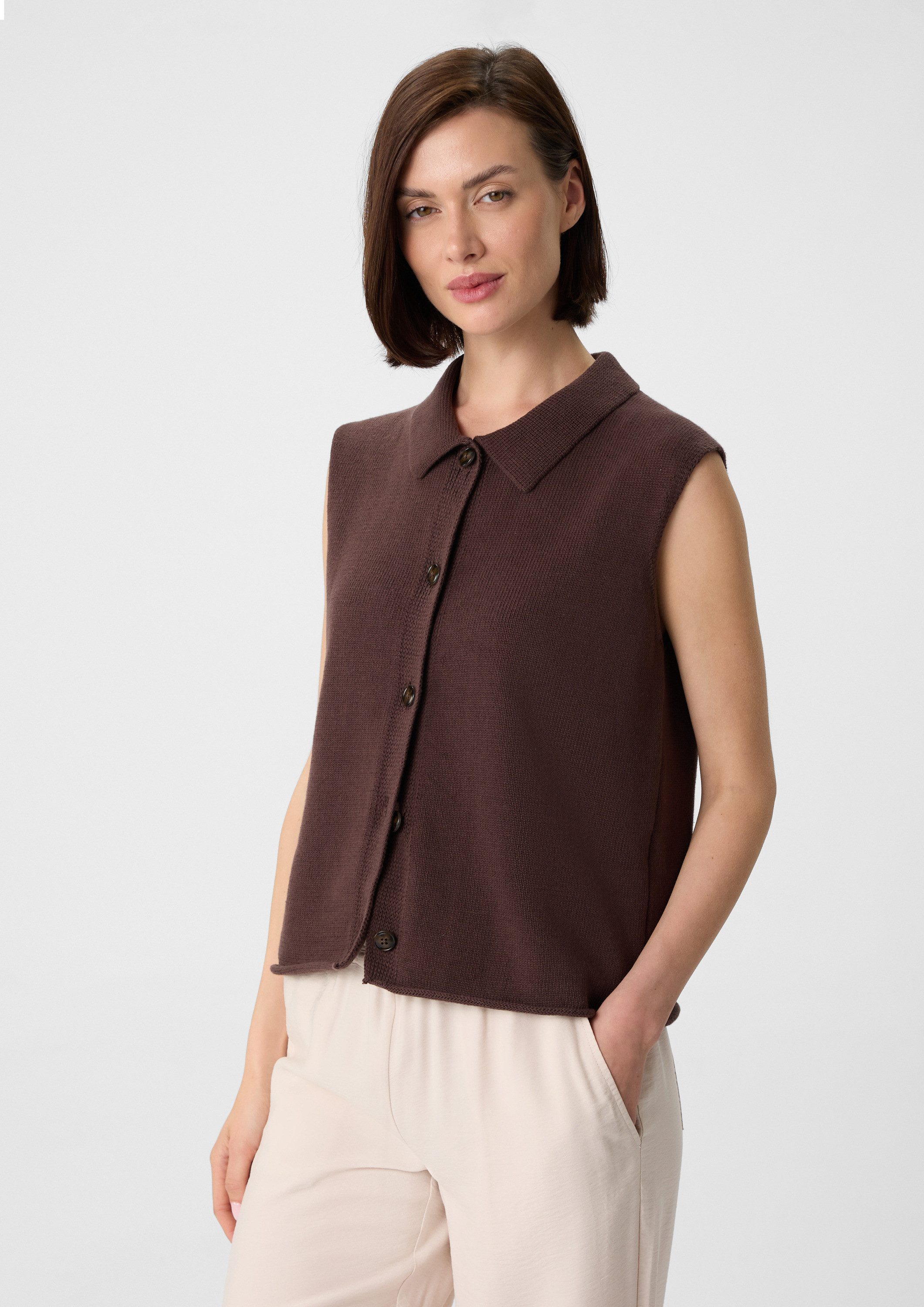 comma Funktionsweste Strickjacke Strickweste aus Baumwollmix mit Umlegekragen