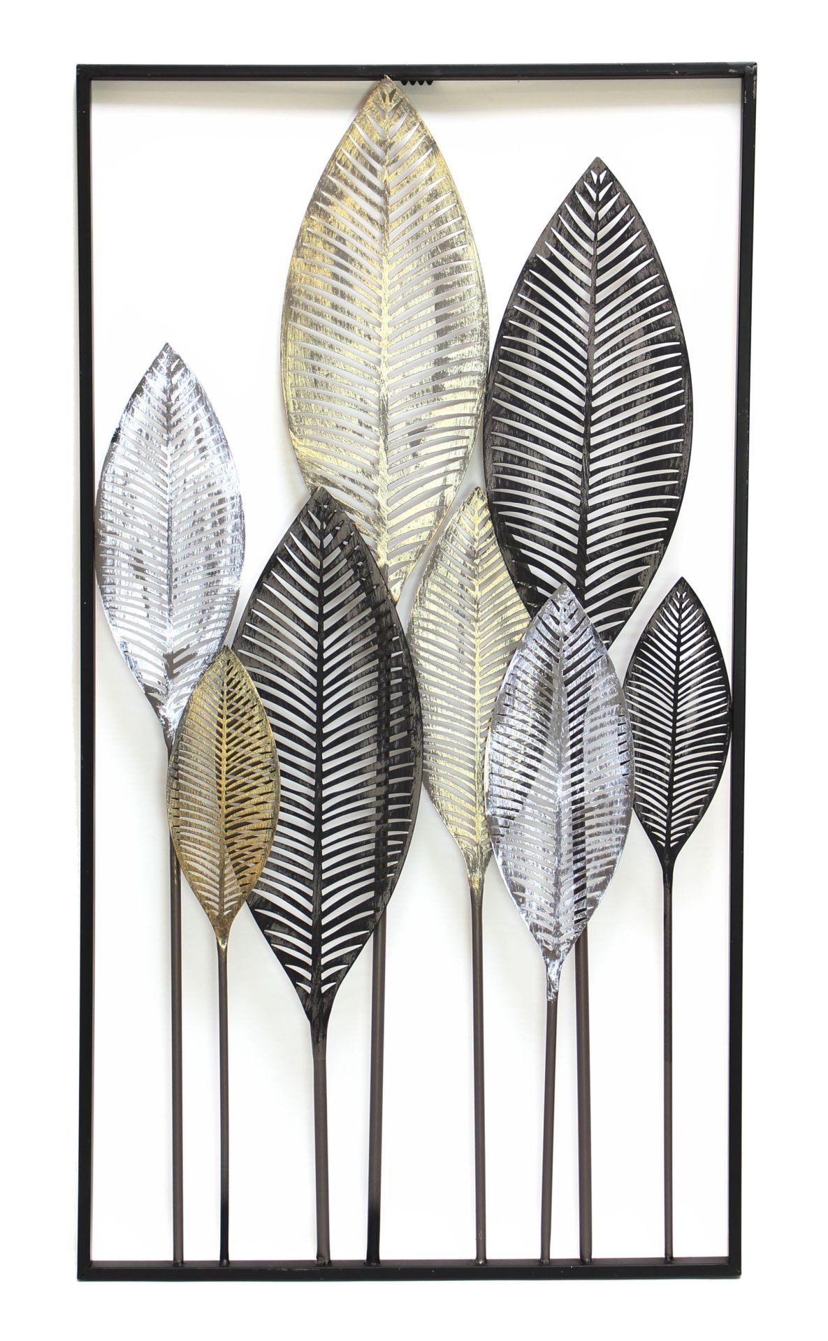 Dekoleidenschaft Wandbild "Blätterwald" 3D Wanddeko aus Metall 52x95 cm, Wandschmuck, Metallbild, Blätter, Wandverzierung in Metallic-Tönen, Deko-Objekt