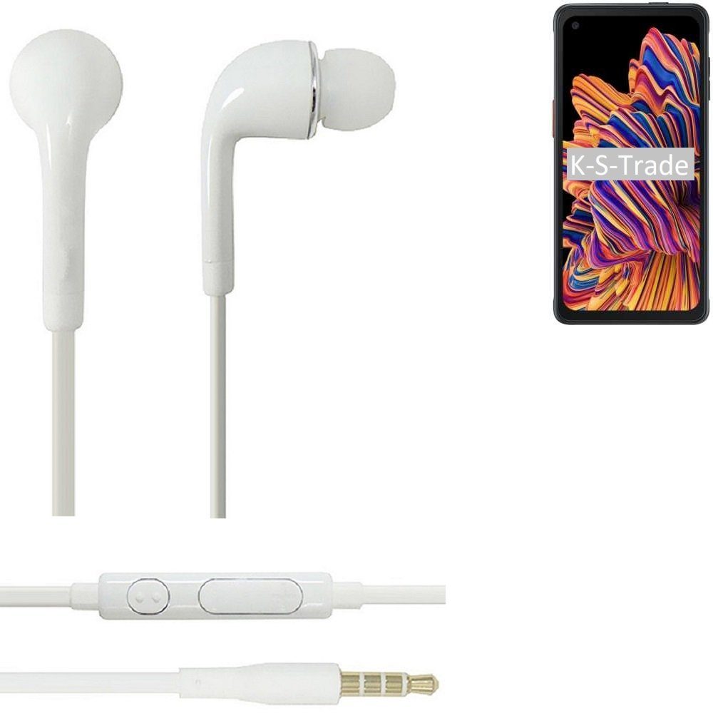 K-S-Trade für Samsung Galaxy XCover Pro In-Ear-Kopfhörer (Kopfhörer Headset mit Mikrofon u Lautstärkeregler weiß 3,5mm) | In-Ear-Kopfhörer