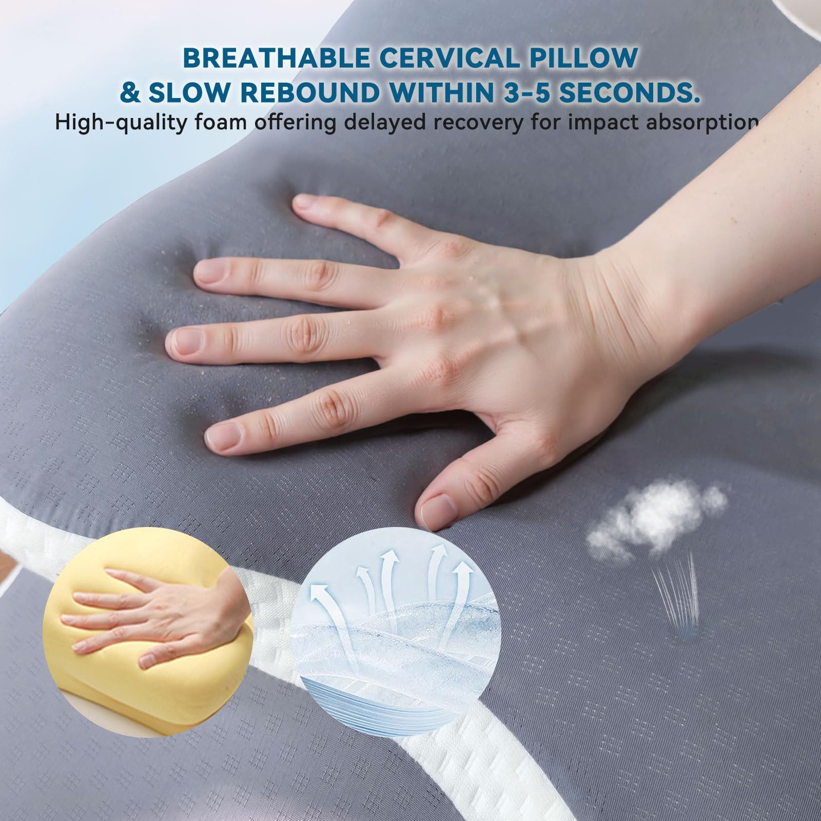 SURFOU Kopfkissen Seitenschläferkissen, Nackenstützkissen, Orthopädisches kissen, Füllung: Memory-Foam, Seitenschläfer, Bauchschläfer, Rückenschläfer, bequemes  – Bild 5 von 5