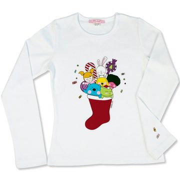 Miuko Langarmshirt für Mädchen, weiß, T-Shirt langärmlig, Motiv Nikolaus 100% Baumwolle, Größen 74 - 128