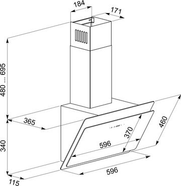 GURARI Wandhaube GCH 411 60 BL PRIME, Dunstabzugshaube 60 cm, Schwarz Glas,1000m³/h