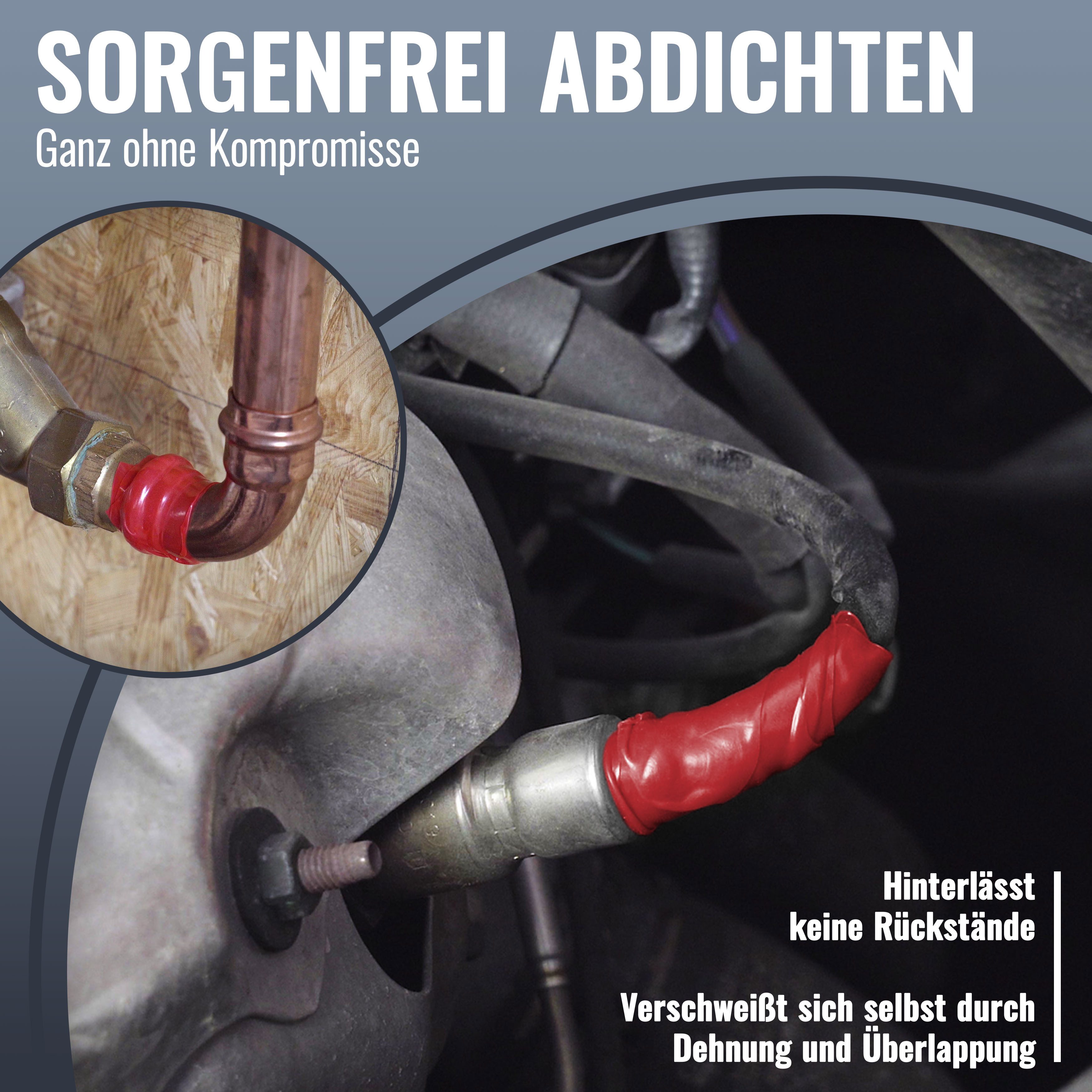 Poppstar Dichtband Selbstverschweißendes Silikonband (zum Reparieren, Isolieren und Abdichten, 1-St., (Strom, Wasser, Luft) zum Umwickeln von Rohren, Kabeln, Sc – Bild 4 von 5