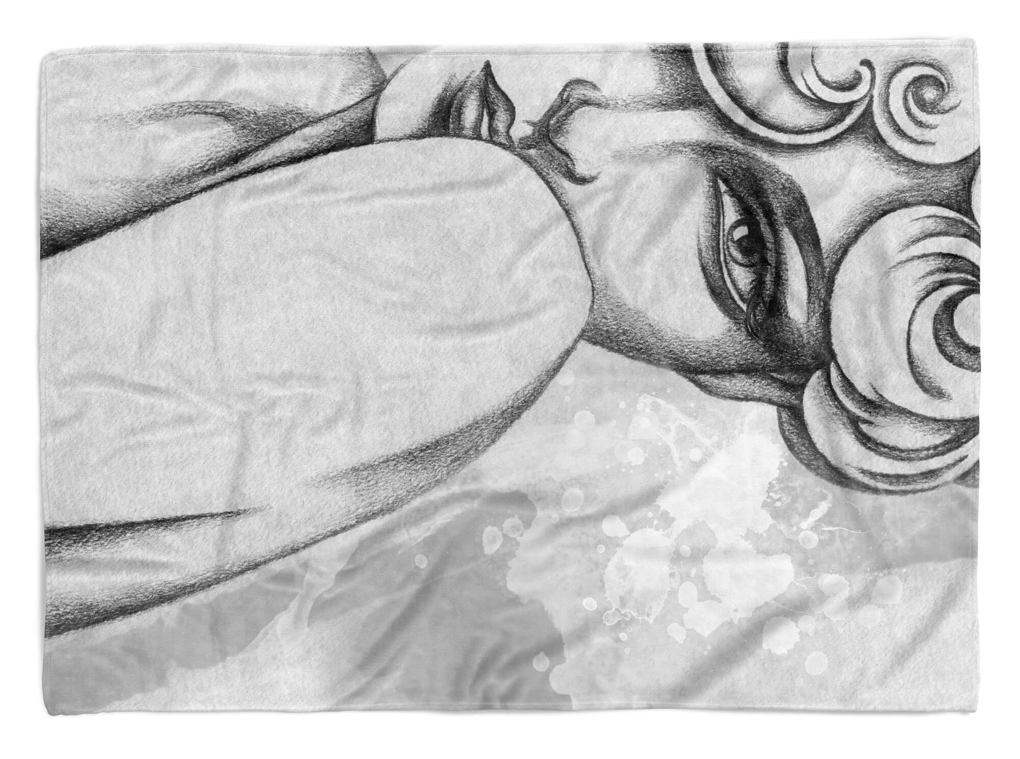 Sinus Art Handtücher Baumwolle-Polyester-Mix Frauen mit (1-St), Saunatuch Handtuch Abs, Porträt Fotomotiv Strandhandtuch Handtuch Kuscheldecke