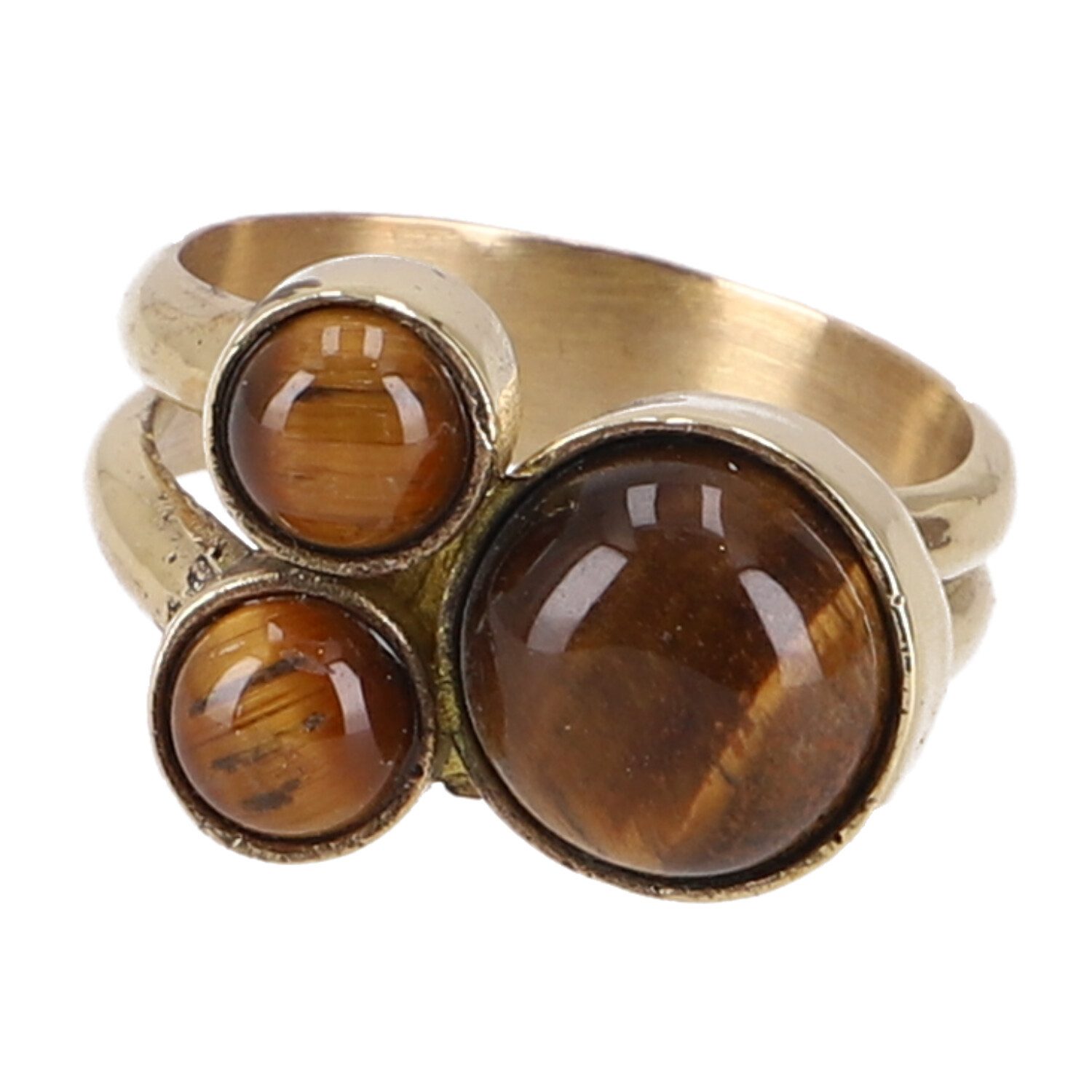 Guru-Shop Fingerring Goldfarbener Ring, Modeschmuck - Tigerauge