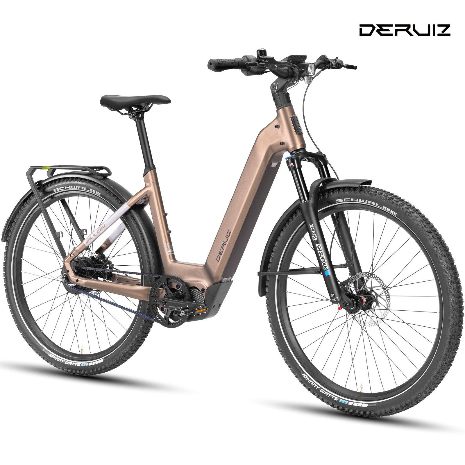 DERUIZ E-Bike Mountainbike 28 Zoll, 110Nm Mittelmotor, Mica Pro, SUV, Carbon-Riemenantrieb, Nabenschaltung, Mittelmotor, 720 Wh, (Trittfrequenz- und Drehmomentsensor, 120 Lux Frontlicht, bis zu 180kg), 180km, Max. 900W, Bluetooth + APP, Elektrofahrrad mit Tiefeinsteiger