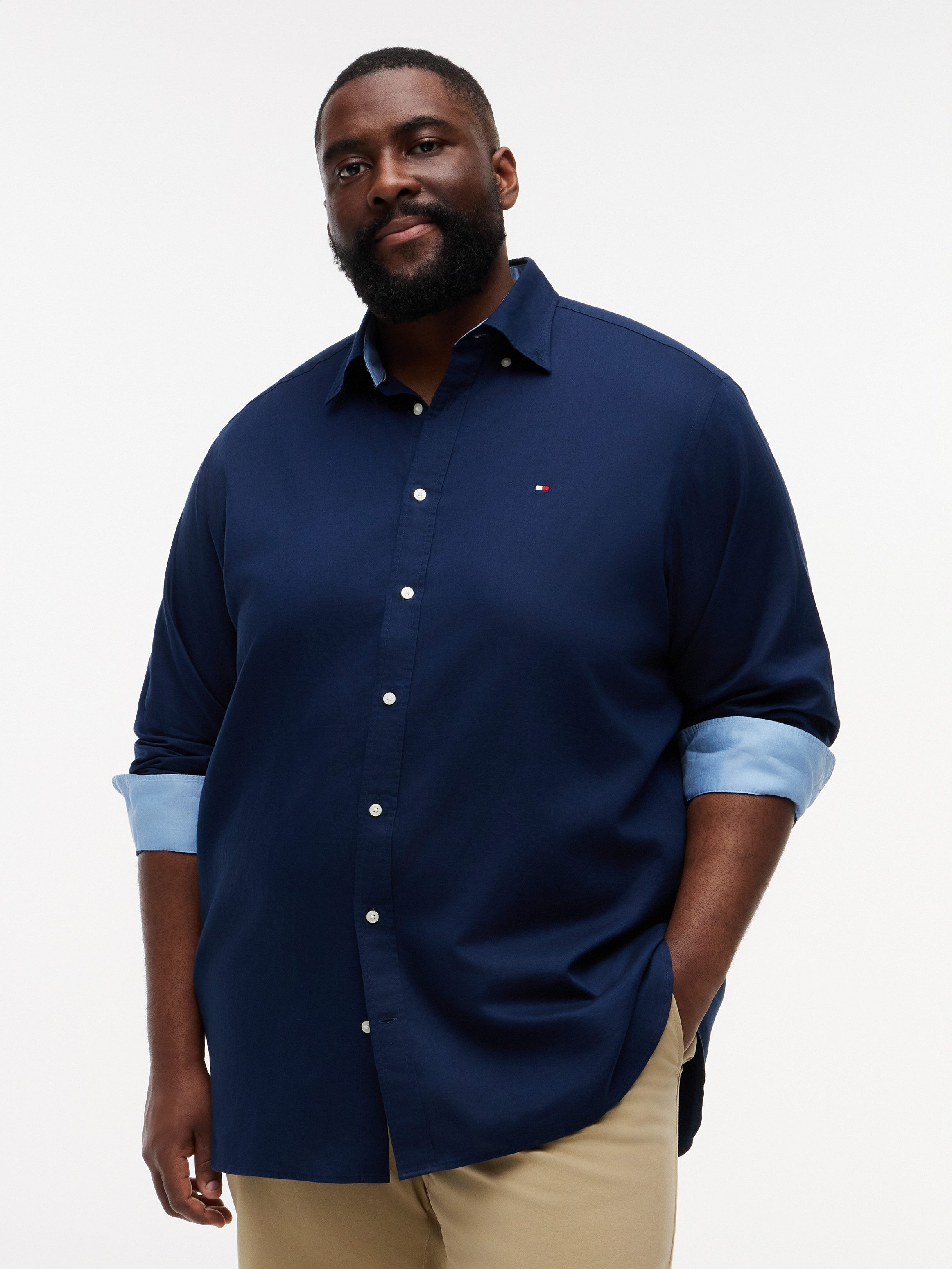 Tommy Hilfiger Big & Tall Langarmhemd BT- LINEN Große Größen Regular Fit Button-down-Leinenmix