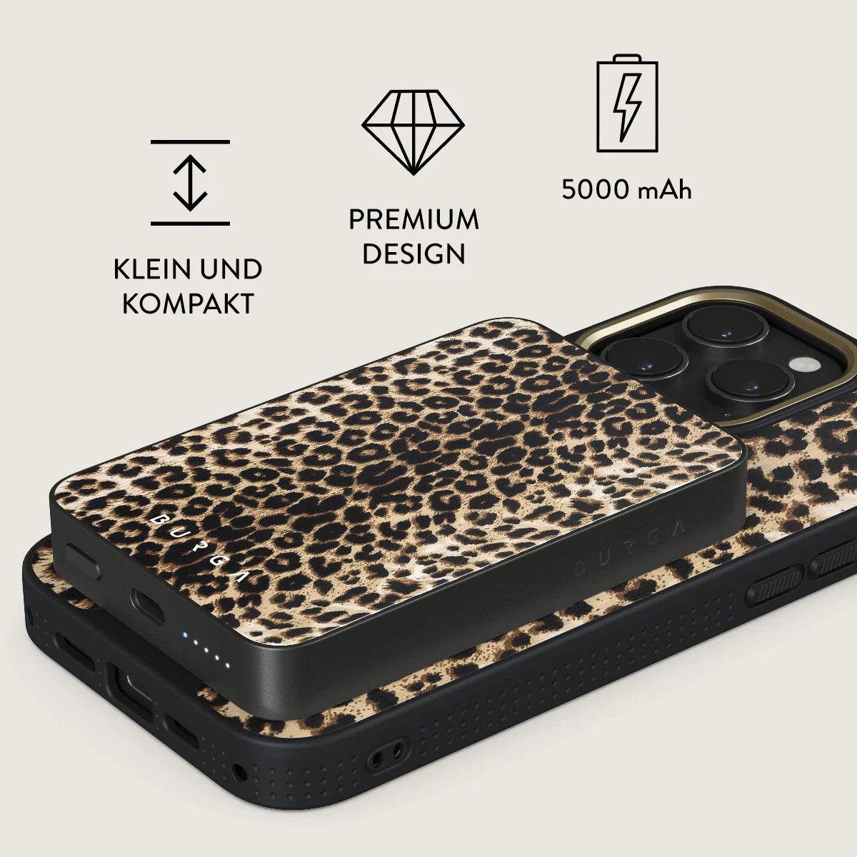 BURGA Player Magnetic Power Bank 5.000 m/Ah gunmetal Powerbank 5000 mAh