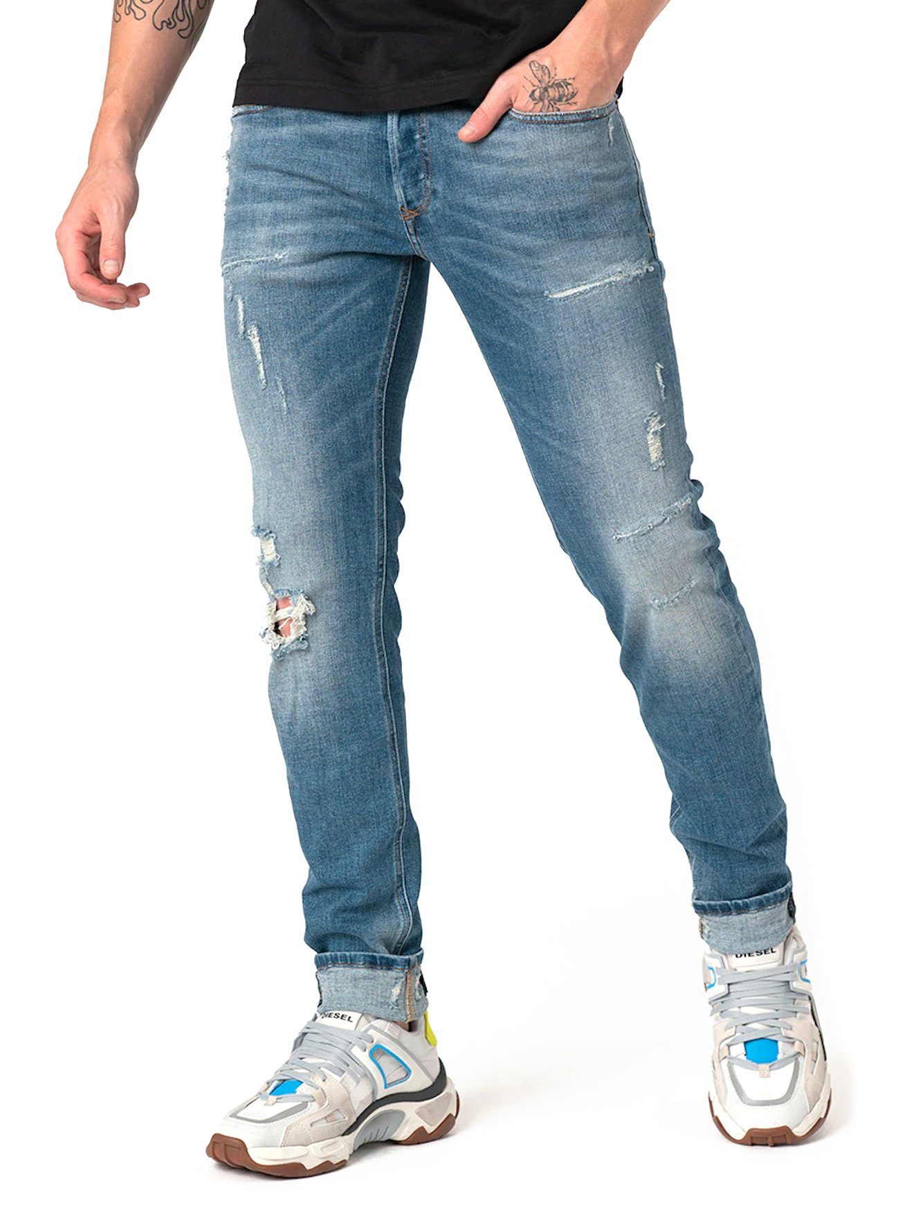 Diesel Skinny fit Jeans Low Waist Destroyed Stretch Hose Sleenker 086AT