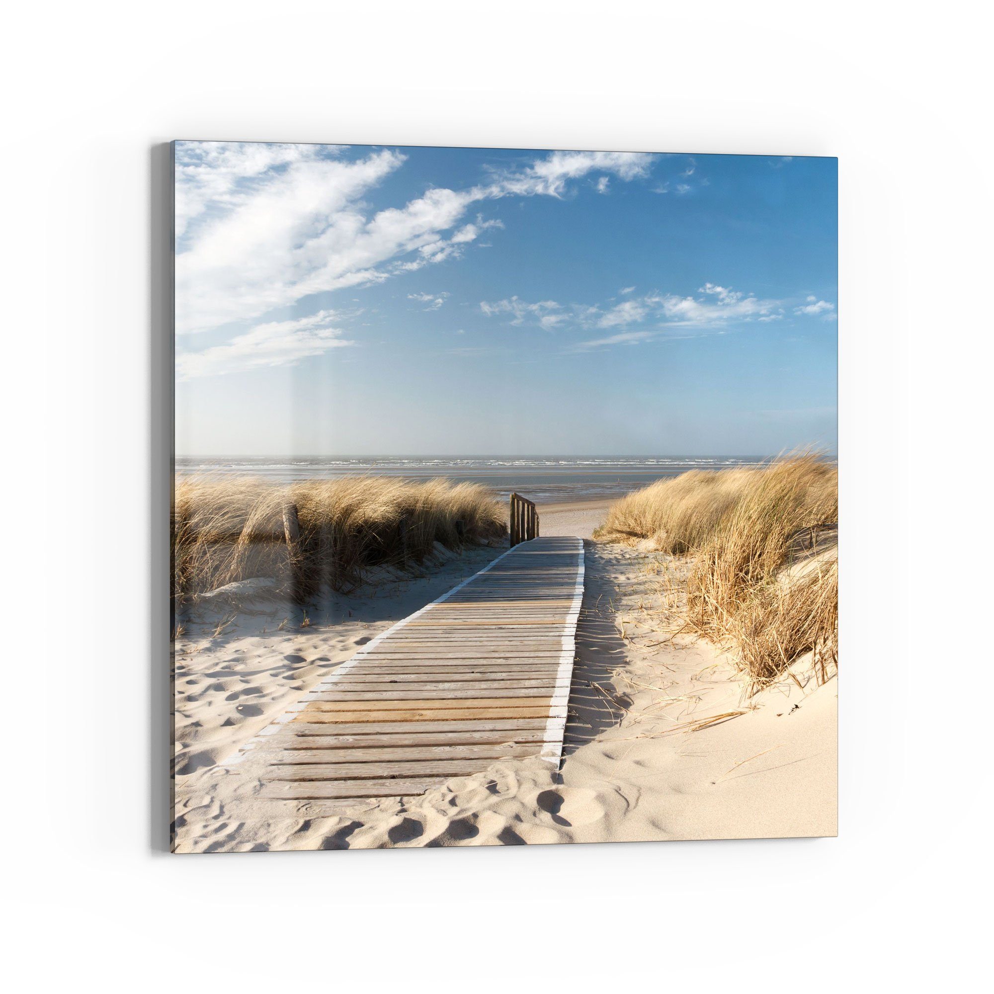 DEQORI Glasbild 'Strandaufgang am Meer', 'Strandaufgang am Meer', Glas Wandbild Bild schwebend modern