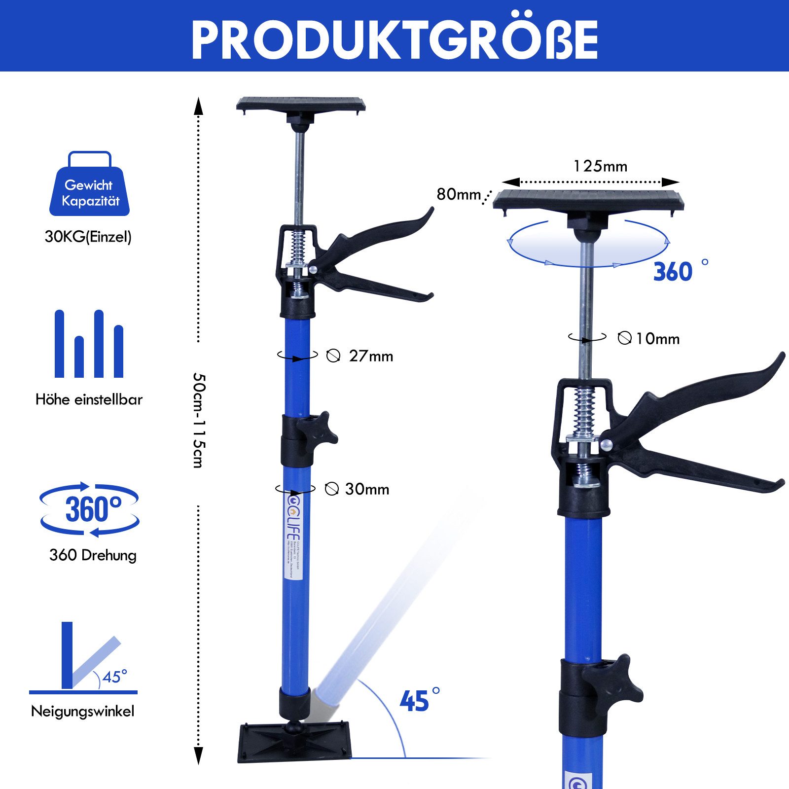 CCLIFE Klemmen Deckenstütze Montagestütze Einhandstütze Bis 30 kg, (2-St) – Bild 2 von 5
