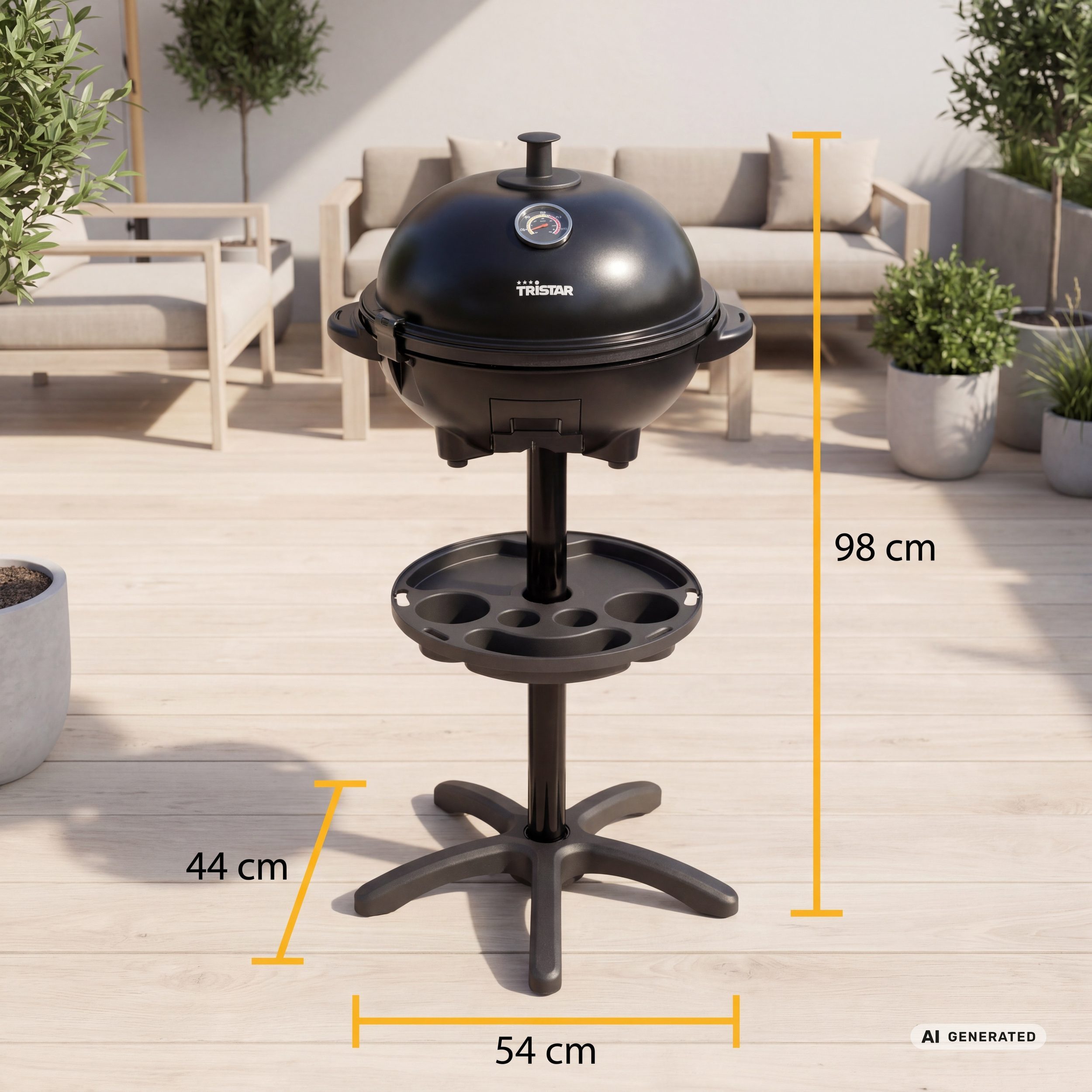 Tristar Elektrogrill BQ-2885, 2400 W, Ø 41 cm, mit Ständer, Deckel & Thermometer, auch als Tischgrill