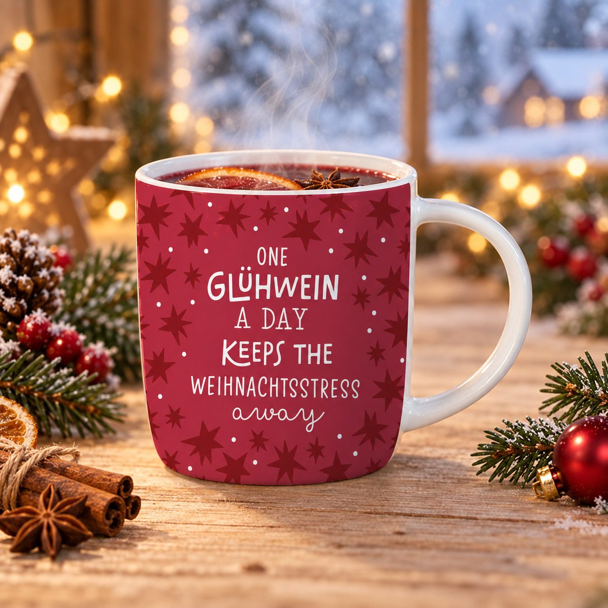 Grafik Werkstatt Tasse Gute Laune Tasse, One Glühwein a day..., 1-tlg., Porzellan, Geeignet für die Mikrowelle und Spülmaschine
