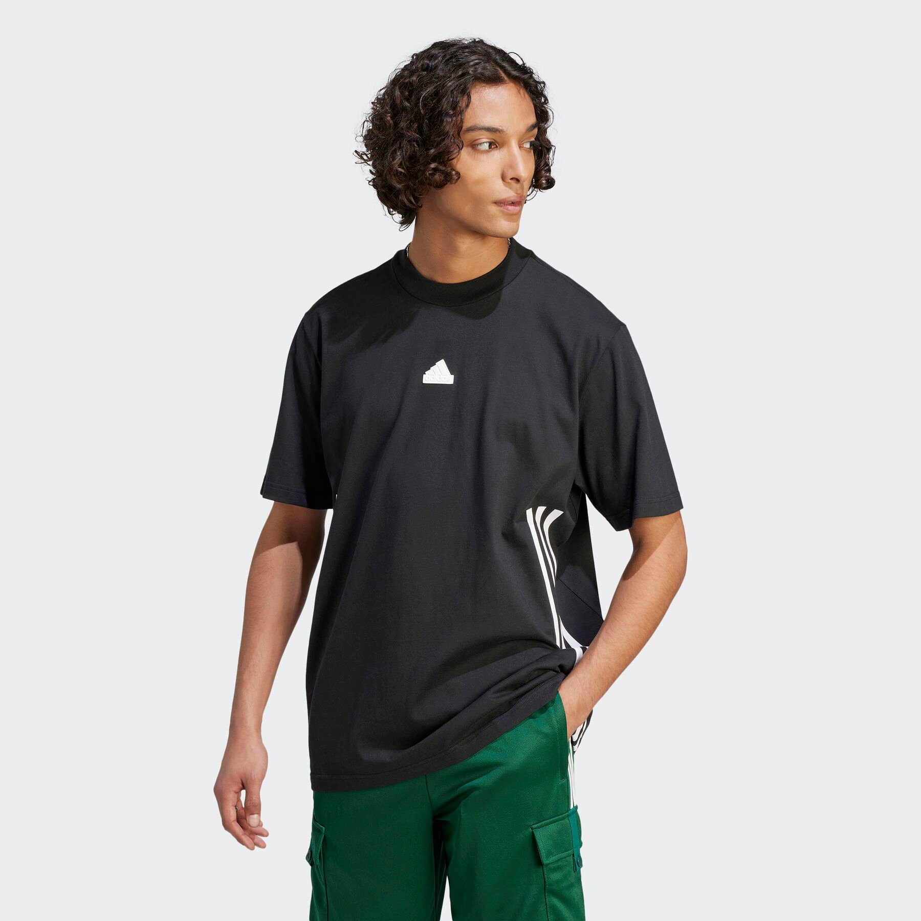 adidas Sportswear T-Shirt FUTURE ICONS 3-STREIFEN Black / White