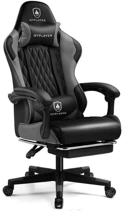 GTPLAYER Gaming-Stuhl Gamer Stuhl, Ergonomischer Bürostuhl mit Fußstütze, Gaming Sessel 150 kg Belastbarkeit, Kopfstütze und Lendenstütze