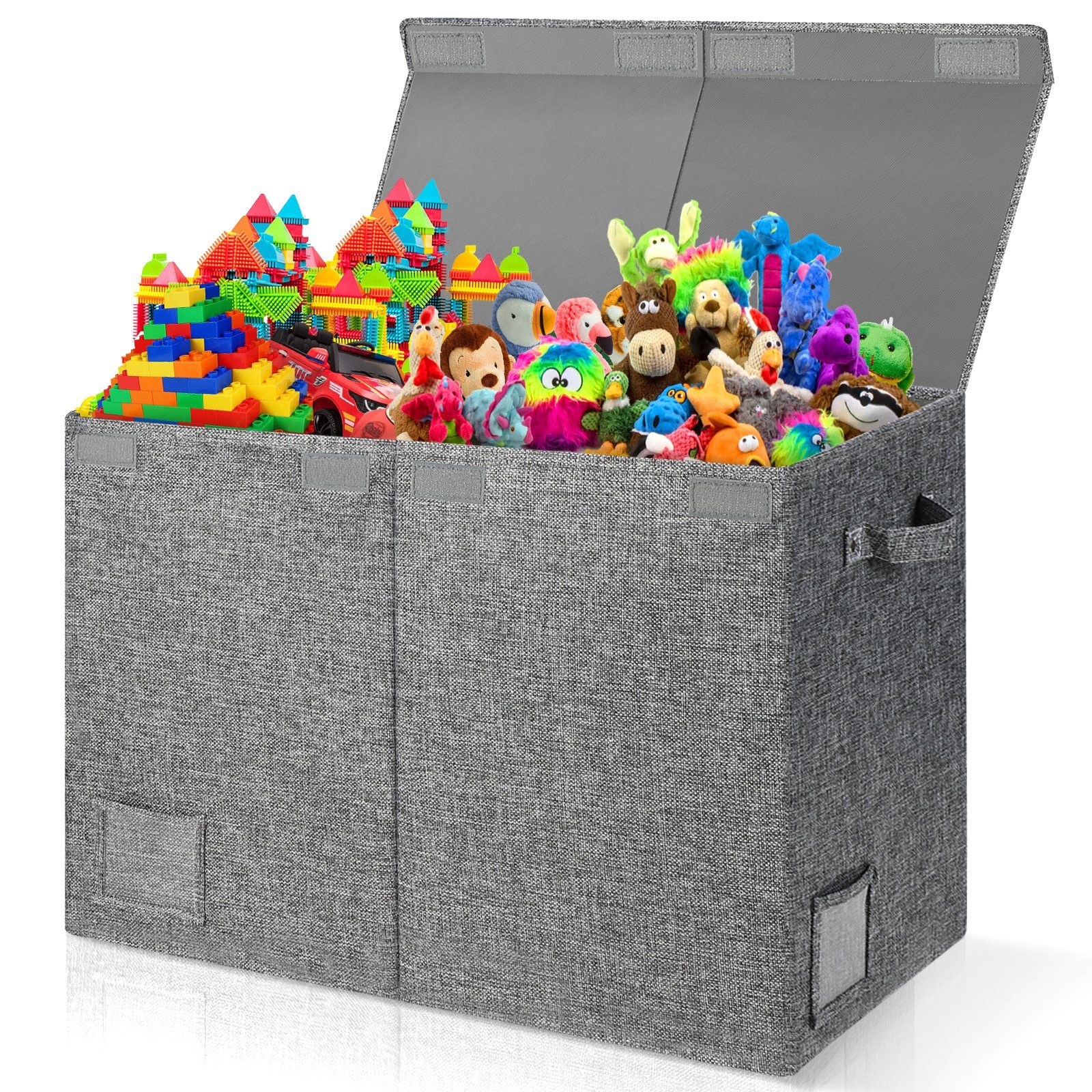 BTTO Aufbewahrungsbox Aufbewahrungsbox mit Deckel,Spielzeug Aufbewahrung  mit Griffen (1 St), Spielzeugkiste Kinder,zusammenklappbar für  Kinderzimmer,Grau,Große
