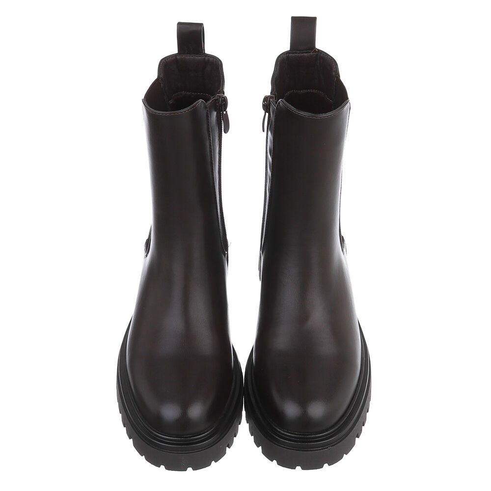 Ital-Design Damen Chelsea Boot Chunky mit Profilsohle Plateaustiefelette (92392483) Blockabsatz Stiefeletten in Braun – Bild 4 von 5
