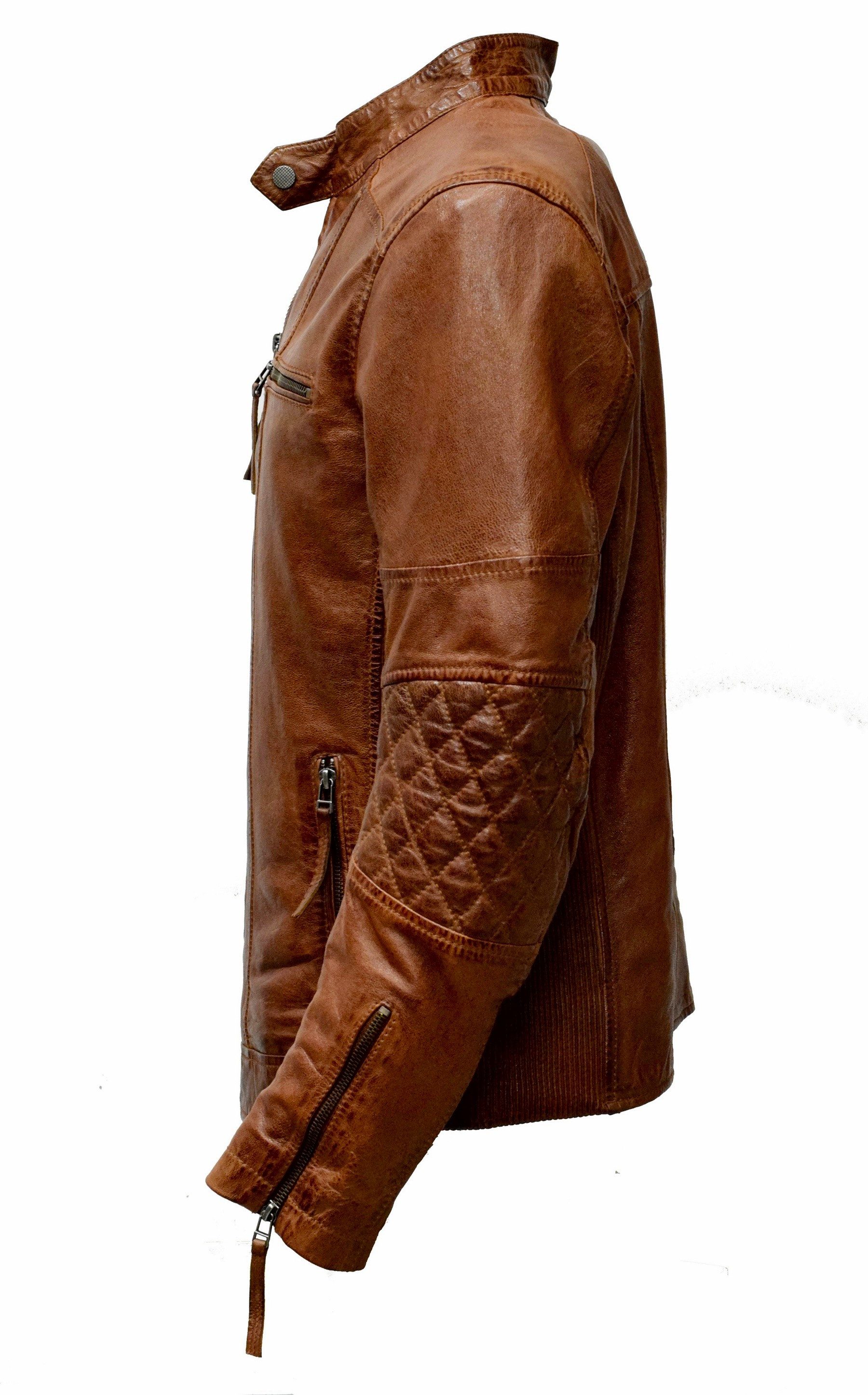 Zimmert Leather Lederjacke Marco Pflanzlich gegärbt, Washed Lammnappa Cognac Braun Whiskey – Bild 2 von 5